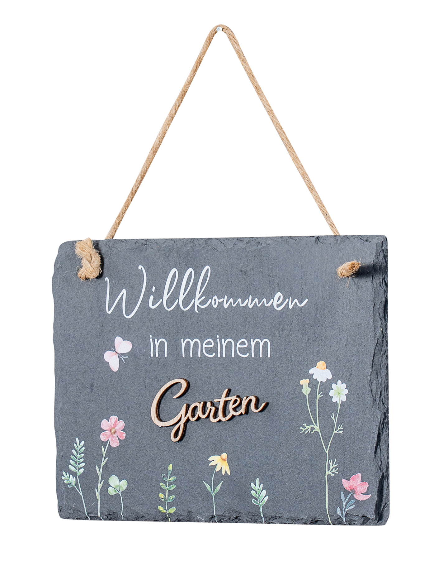 Schiefertafel Garten 20x15cm Willkommen Gartendeko Garten-Schild Wandbild Schwarz