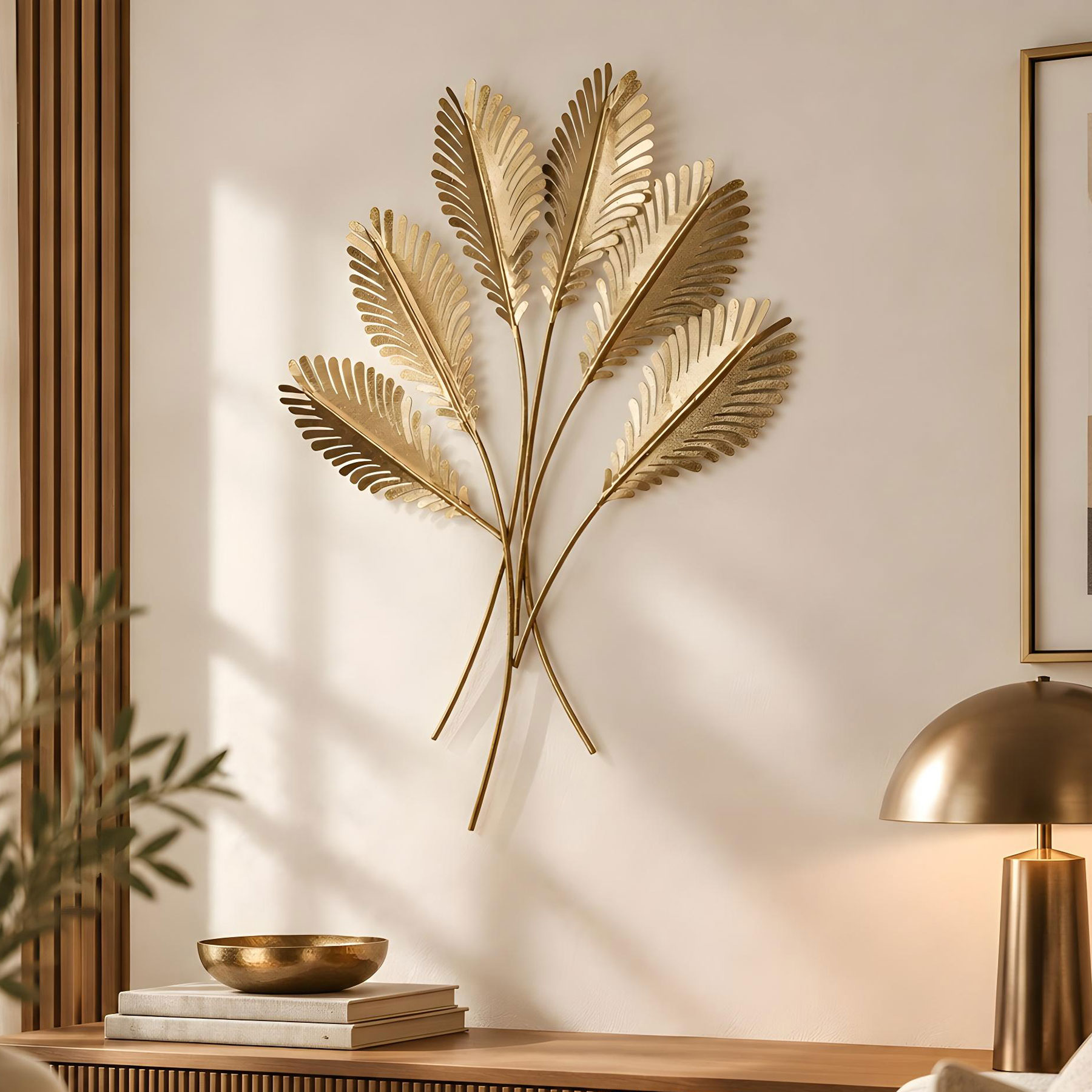 Wandbild Metall Gold Blätter H72cm 3D Metallbild Wanddeko Floral Deko Wohnzimmer