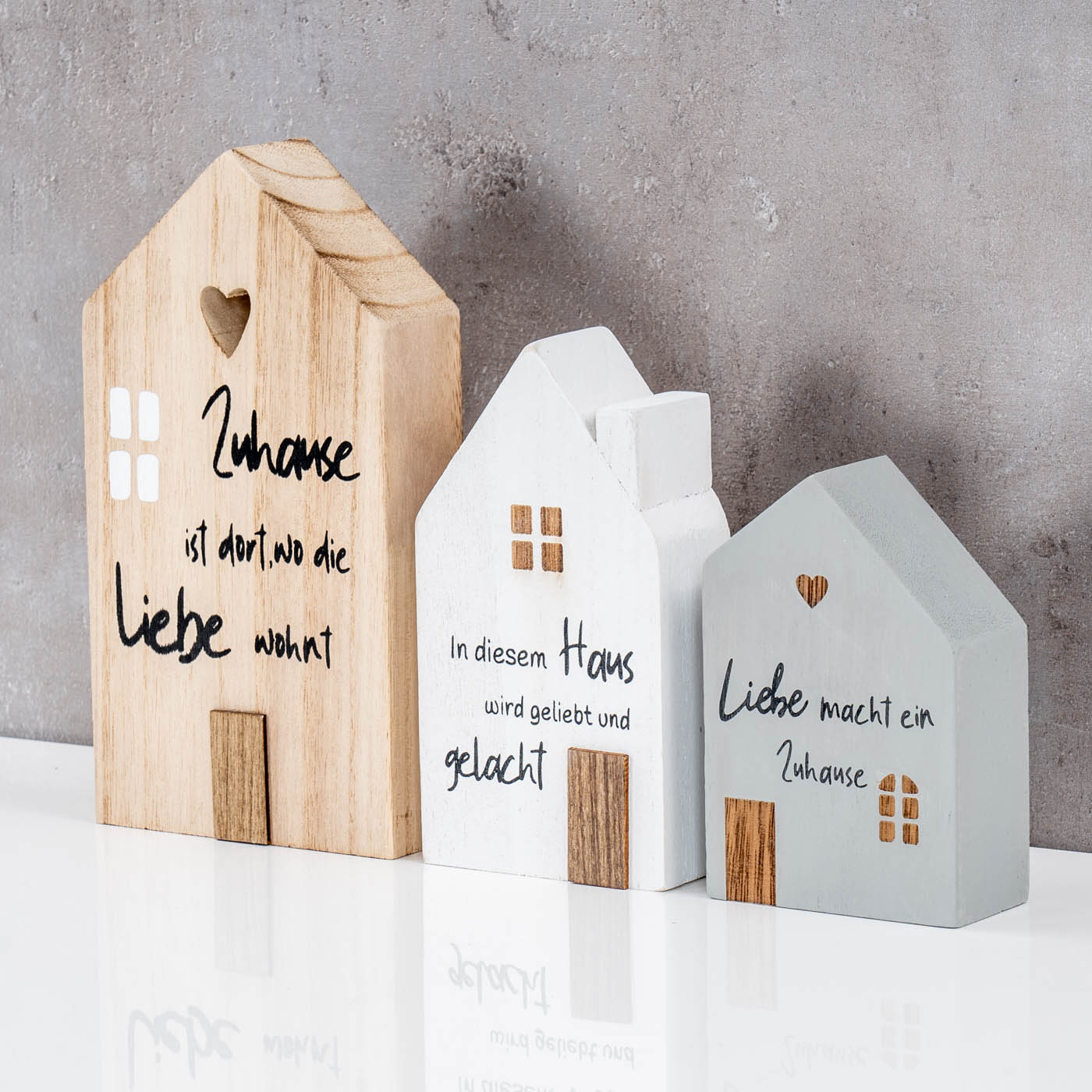 3er Set Deko Aufsteller Haus Zuhause Deko-Tafel Willkommen Spruchtafel Tischdeko