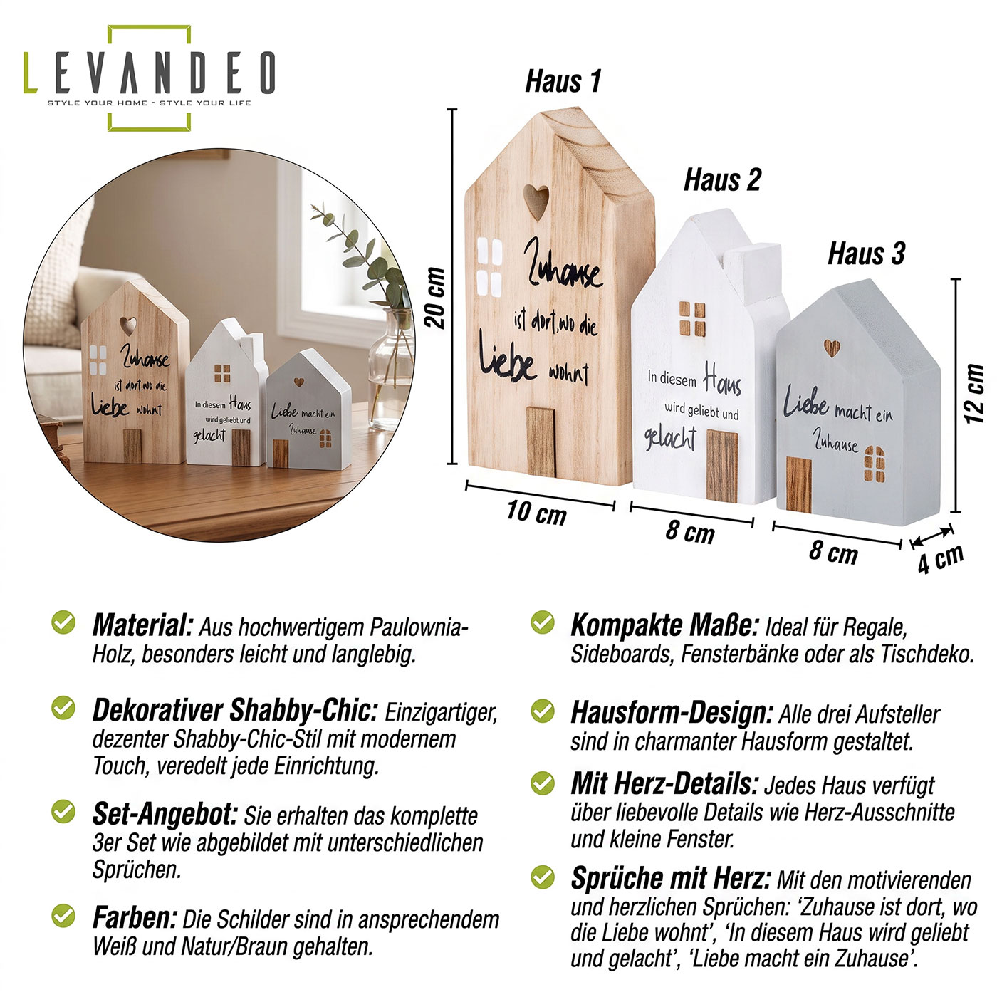 3er Set Deko Aufsteller Haus Zuhause Deko-Tafel Willkommen Spruchtafel Tischdeko
