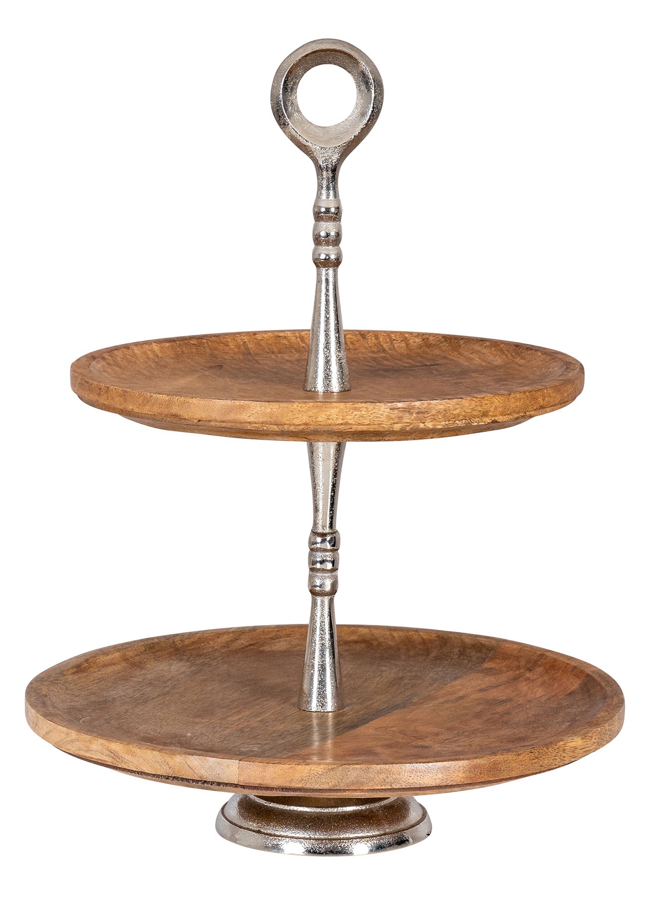 Holz Etagere 2 Stöckig H36cm Mangoholz Metall Servierplatte Kuchenständer Deko
