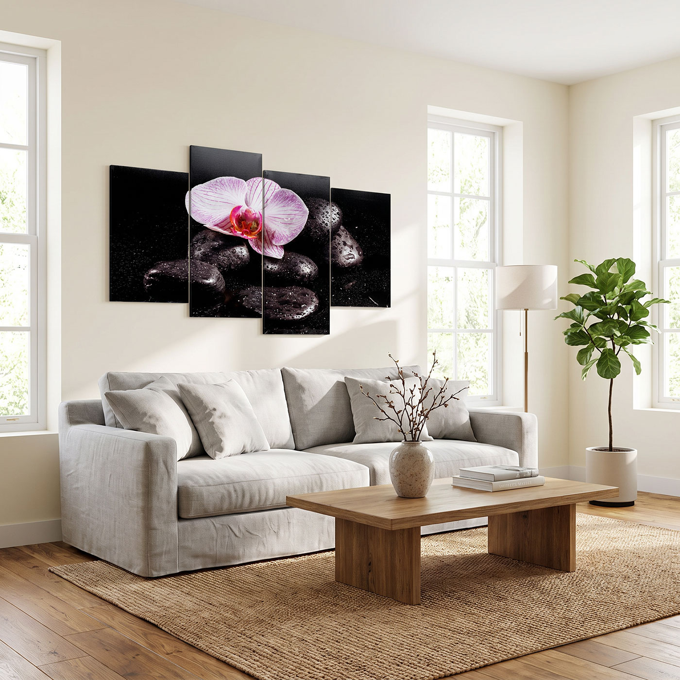 Wandbild 4 teilig Spa Wellness Orchidee Feng Shui Wasser Bild Leinwand