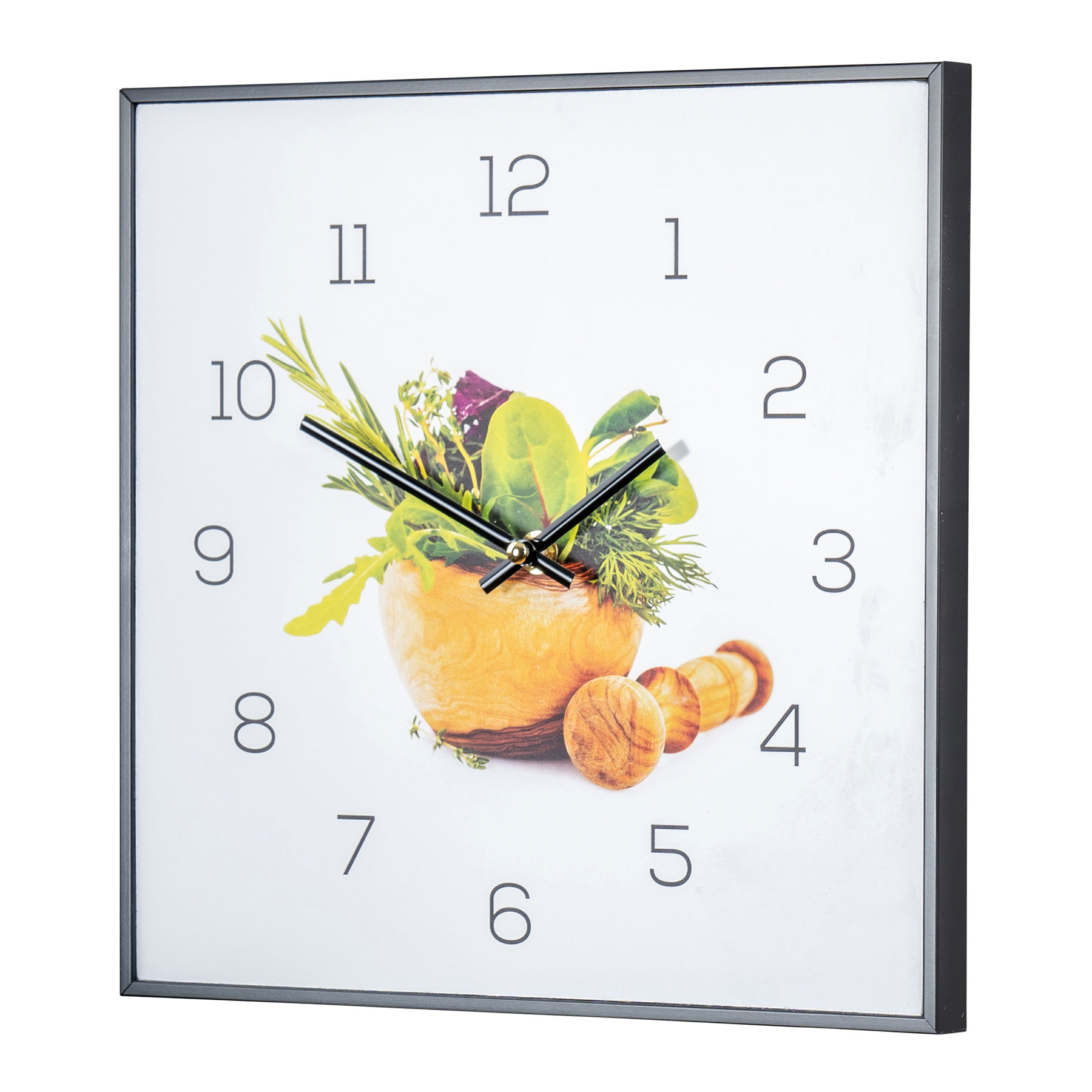 Wanduhr 30x30cm Uhr PVC Rahmen Schwarz Küche Kräuter Gewürze Deko Gewürze Bild
