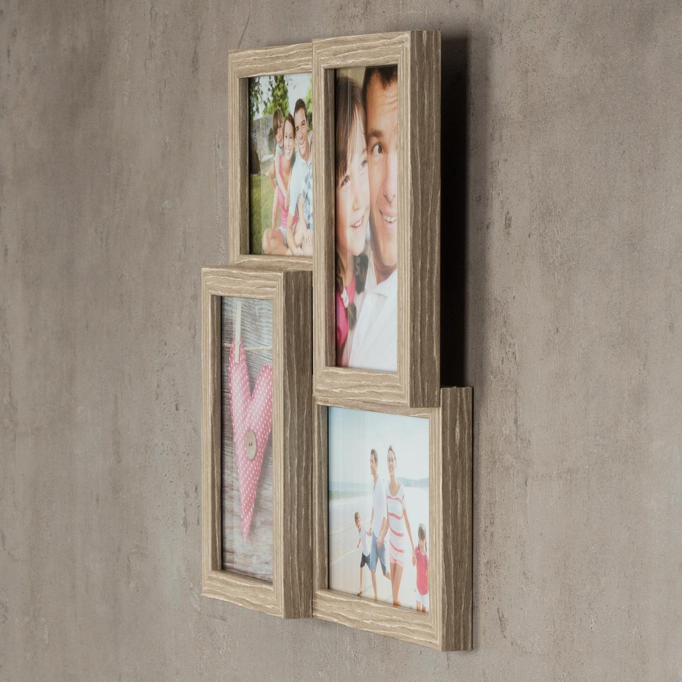 levandeo Bilderrahmen Collage 28x28cm 4 Fotos 10x15 Eiche gekälkt Holz MDF Glas