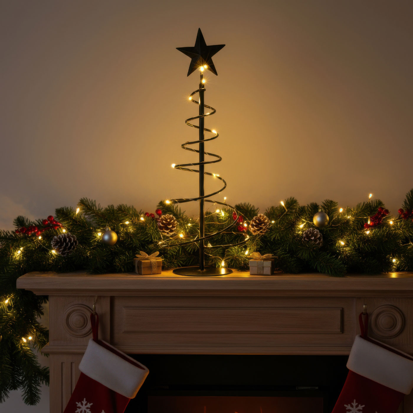 LED Metall Weihnachtsbaum H39cm Schwarz Spirale Weihnachtsdeko Beleuchtung Deko