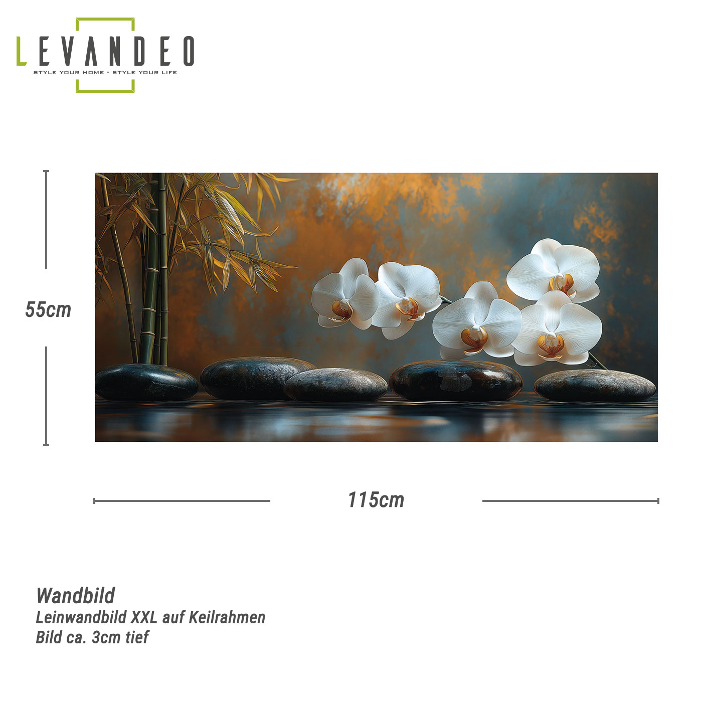 XXL Leinwand 115x55cm Wandbild Weiße Orchidee Bambus Bild Kunstdruck Spa Deko