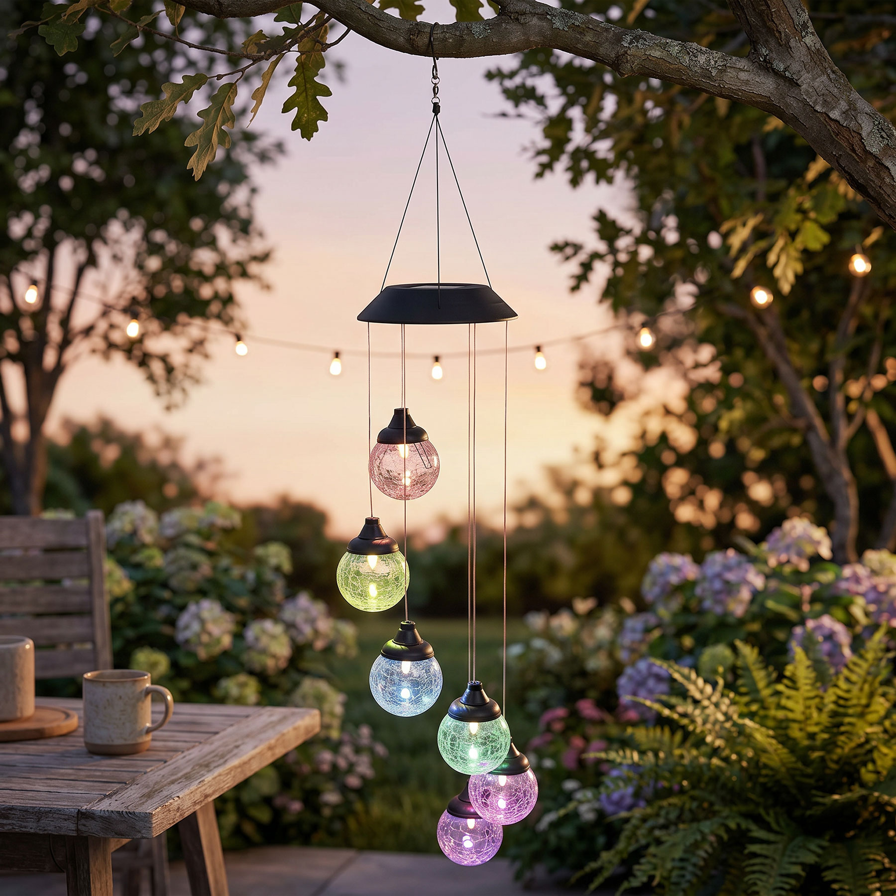Solar Windspiel Garten 6 LED Kugel Farbwechsel Glaskugel Outdoor Beleuchtung
