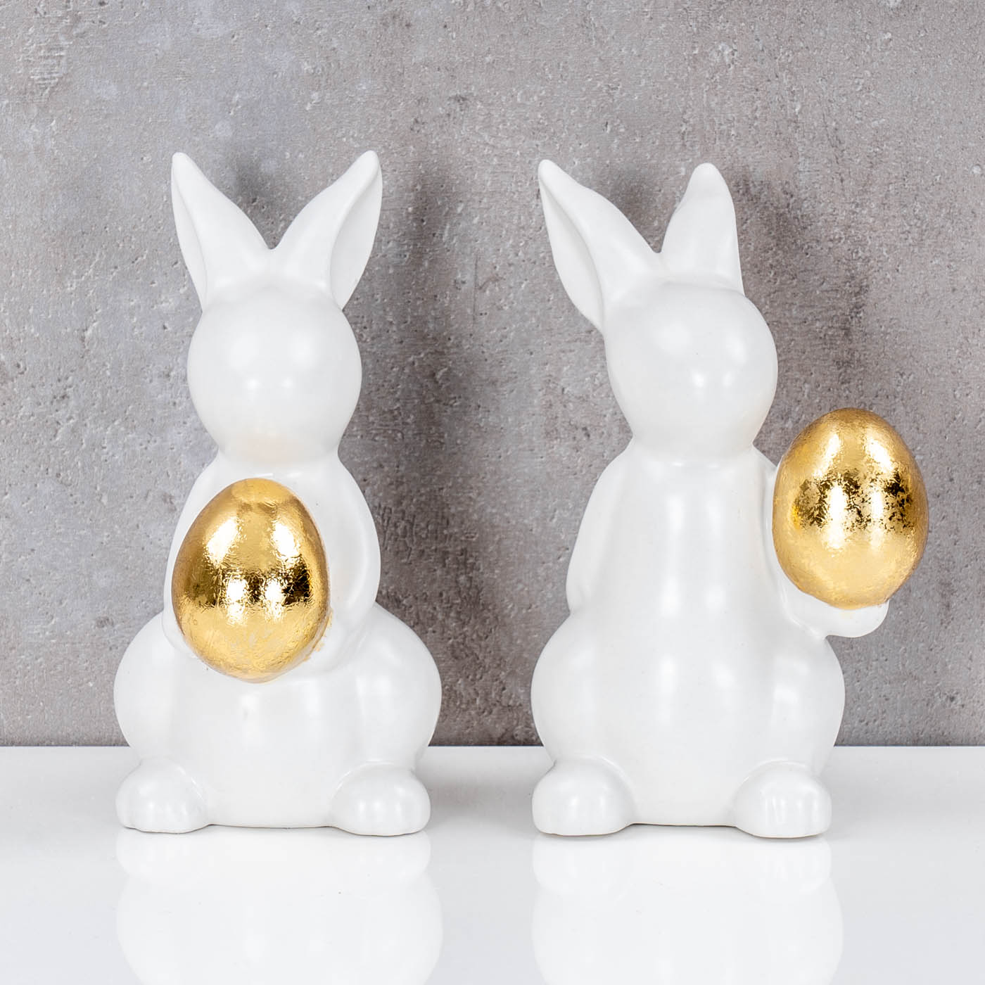 2er Set Deko Hasen H14cm Weiß Gold Figur Ostern Deko Aufsteller Tischdeko