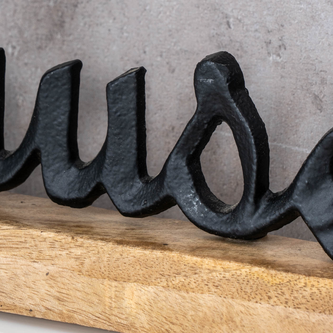 Schriftzug Zuhause L40cm Metall Schwarz Mango Holz Tischdeko Deko Aufsteller
