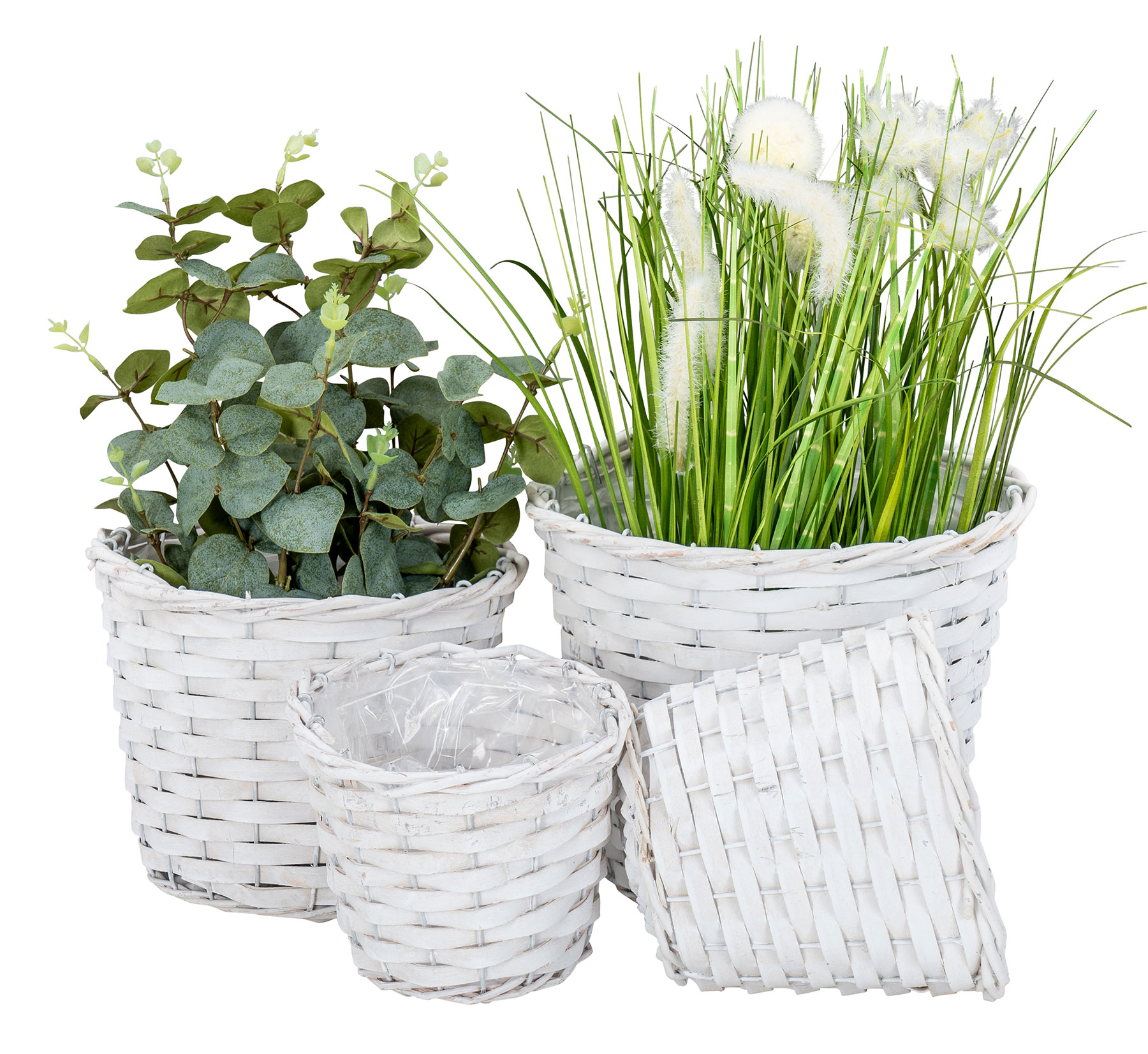 4er Set Pflanzgefäß Weide H15-19cm Weiß Garten Pflanzkorb Weidekorb Shabby Chic