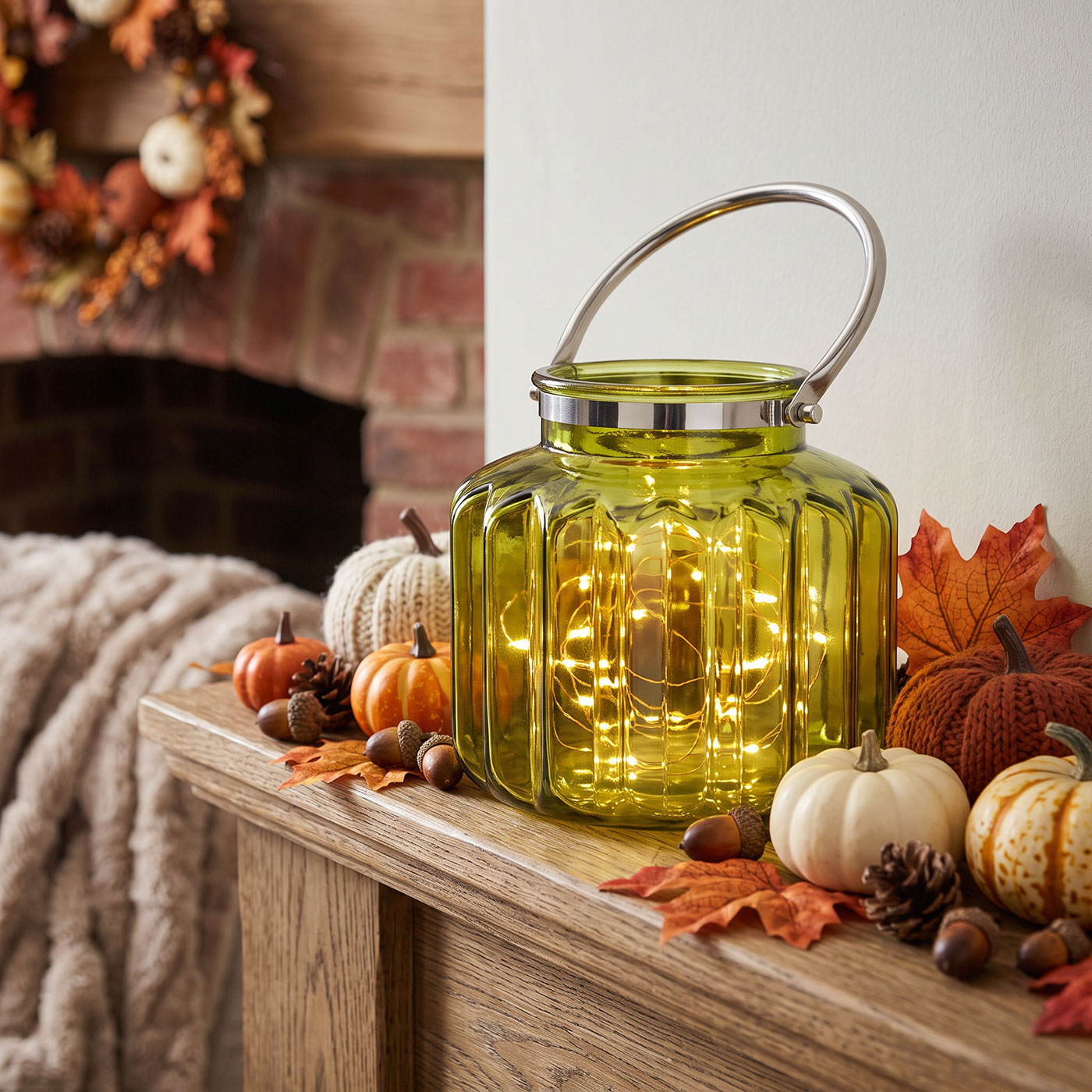 XXL Windlicht Grün Glas Laterne Kerzenhalter Rillen Herbstdeko Tischdeko