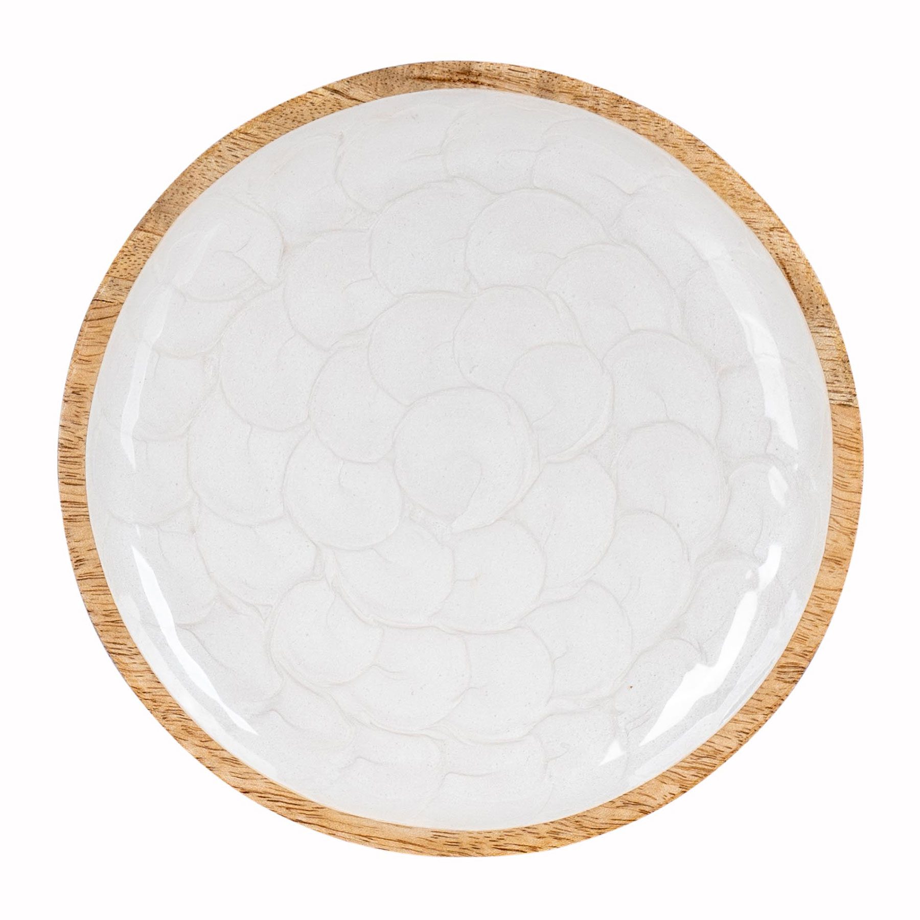 Deko Teller 20cm Mango Holz Creme Perlmutt Emaille Snacks Schale Tischdeko