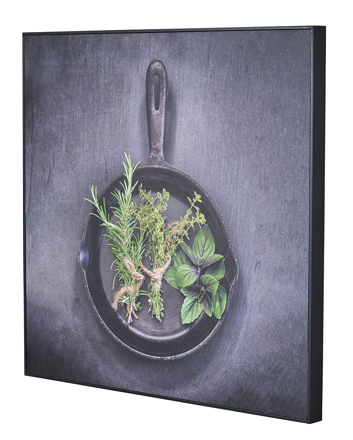 Wandbild 50x50cm PVC Rahmen Schwarz Küche Kräuter Pfanne Wanddeko Bild Deko