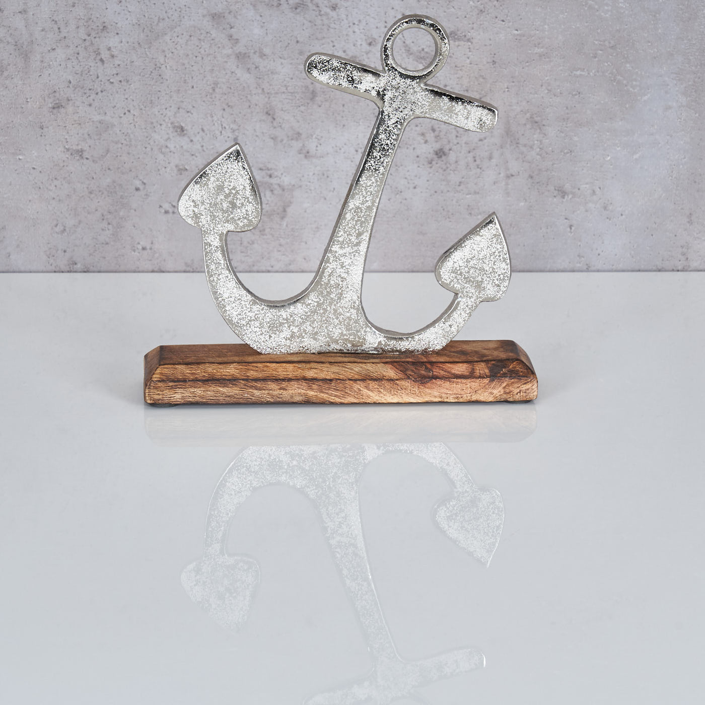 Anker Skulptur 19x23cm Silber Mango Holz Tischdeko Geschenk Aufsteller Maritim