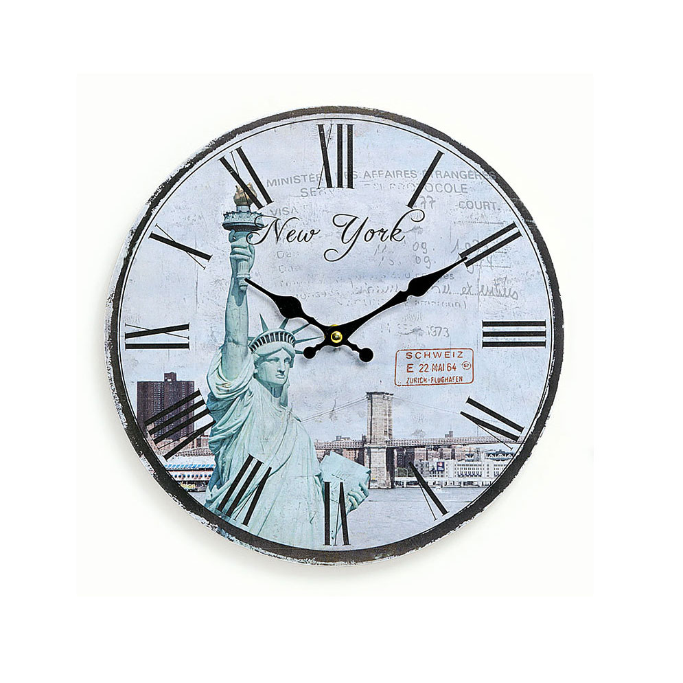 Wanduhr Holz Amerika USA New York Freiheitsstatue Uhr römische Ziffer