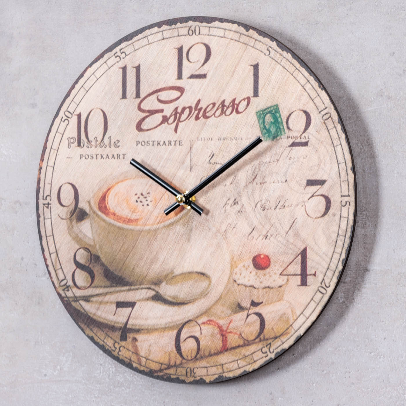 Wanduhr Holz 30x30cm Rund Holzuhr Uhr Holzbild Espresso Kaffee Küchenuhr Küche Deko