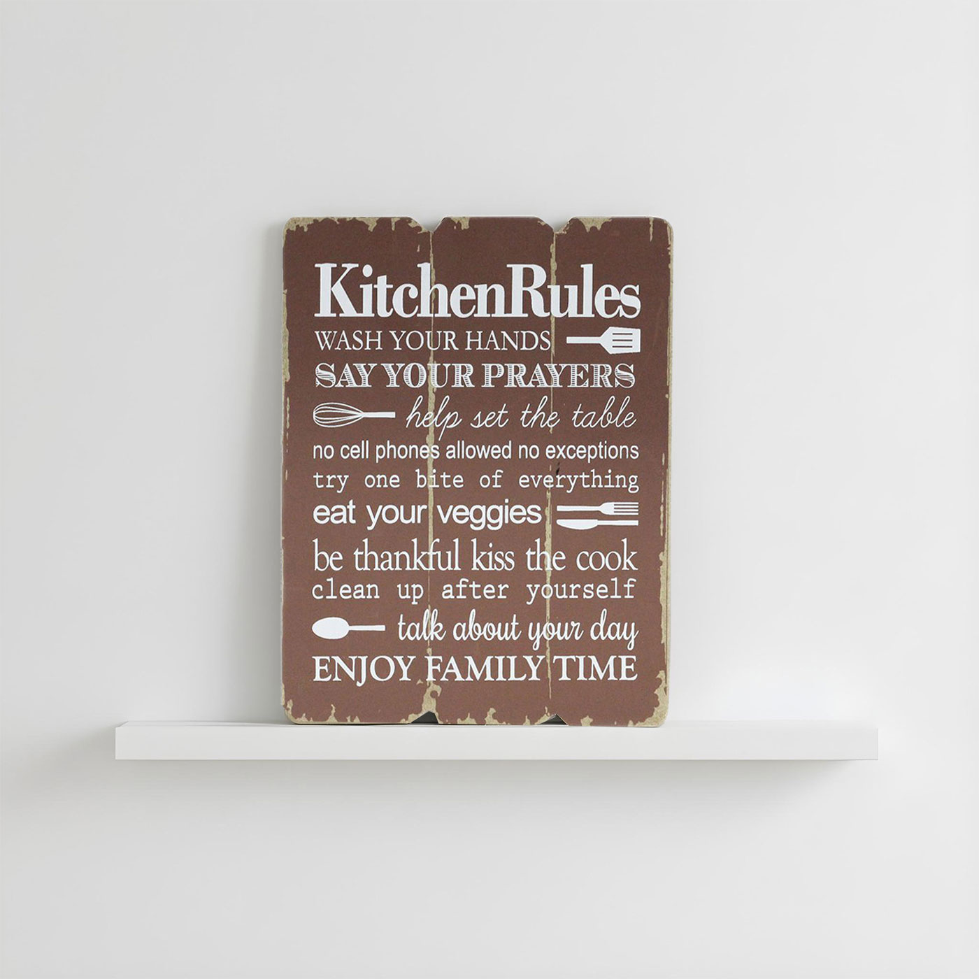 Wandbild Kitchen Rules 28x21cm Holz Braun Shabby Chic Vintage Küche Deko Schild