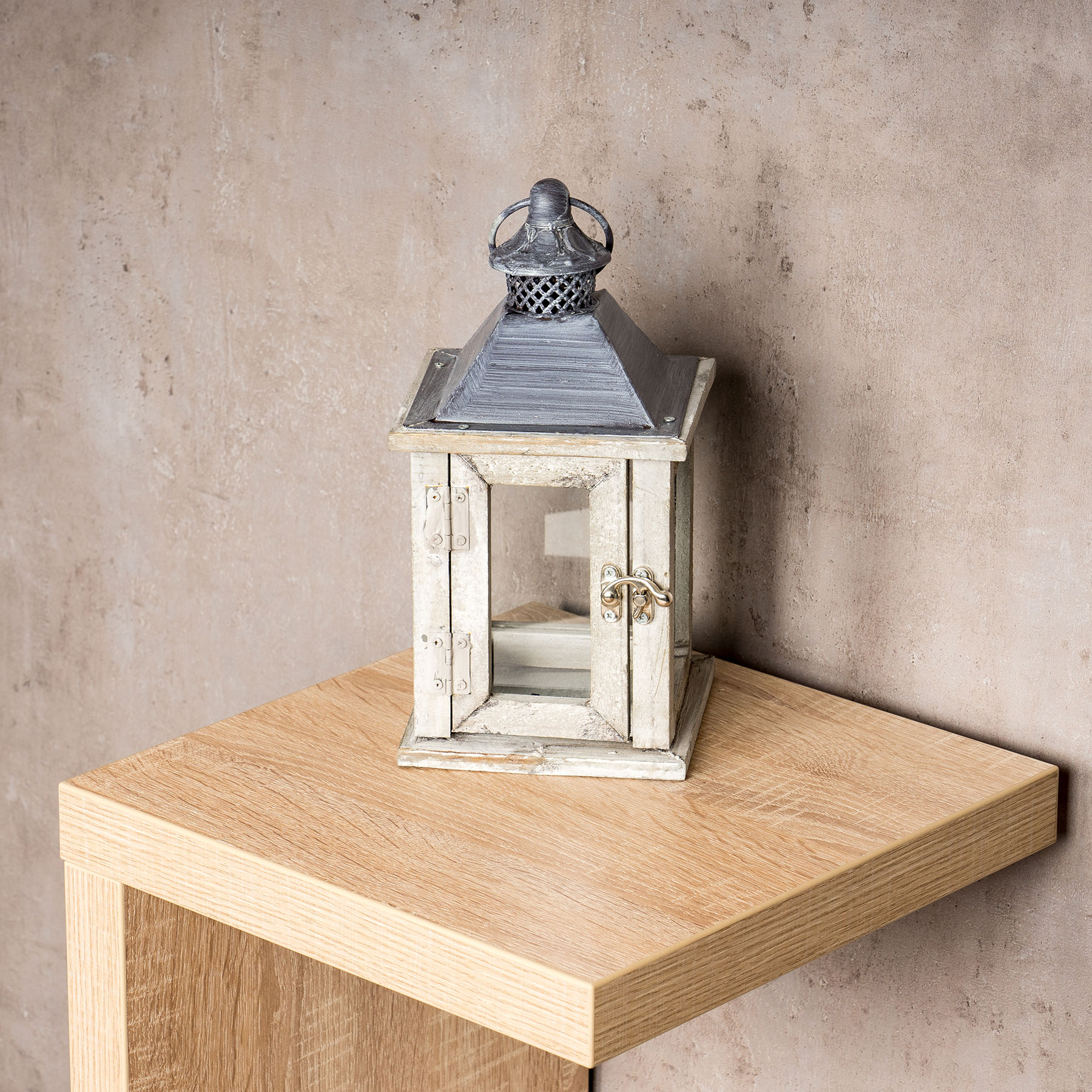 Laterne Holz 27x13x13cm Metall Glas Natur Braun Gartenlaterne