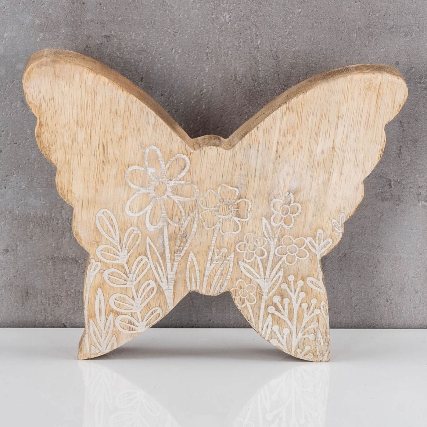 Aufsteller Schmetterling Holz 18x15cm Mango Blumen Natur Tischdeko Frühling Deko