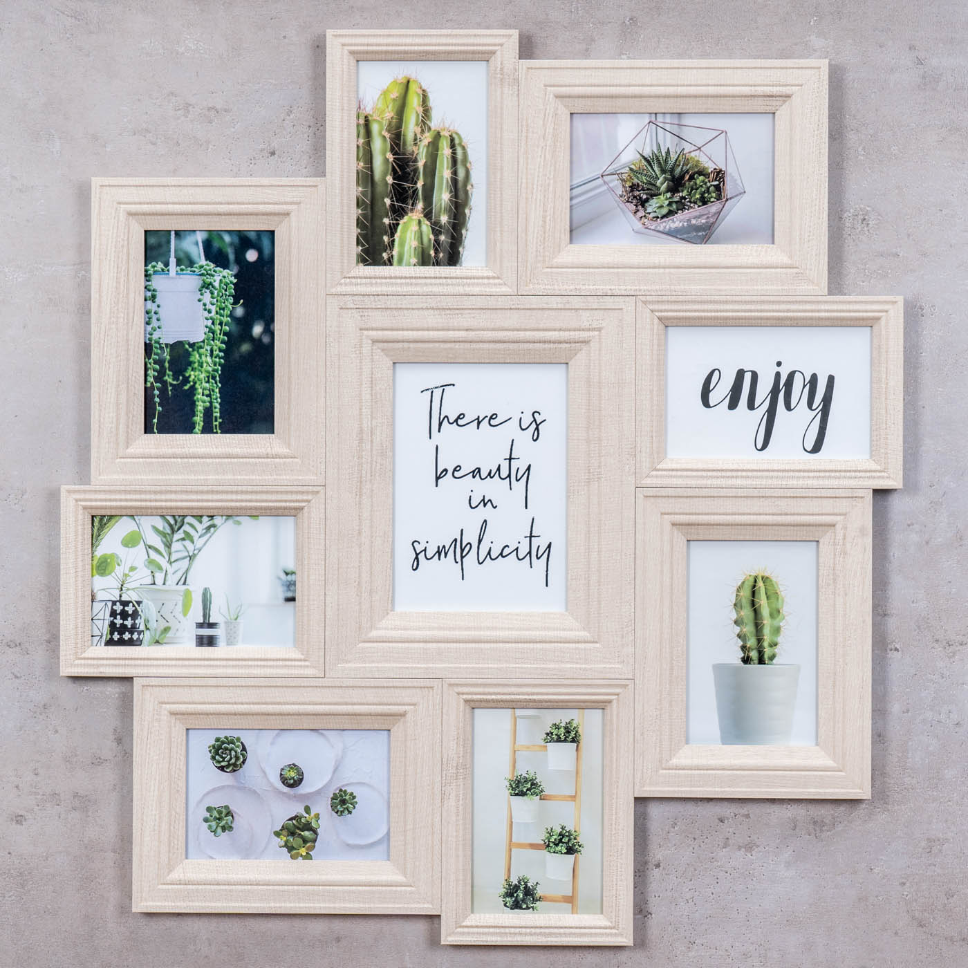Bilderrahmen 9 Fotos 10x15 13x18 Creme Beige MDF Holz Collage Fotorahmen Wanddeko