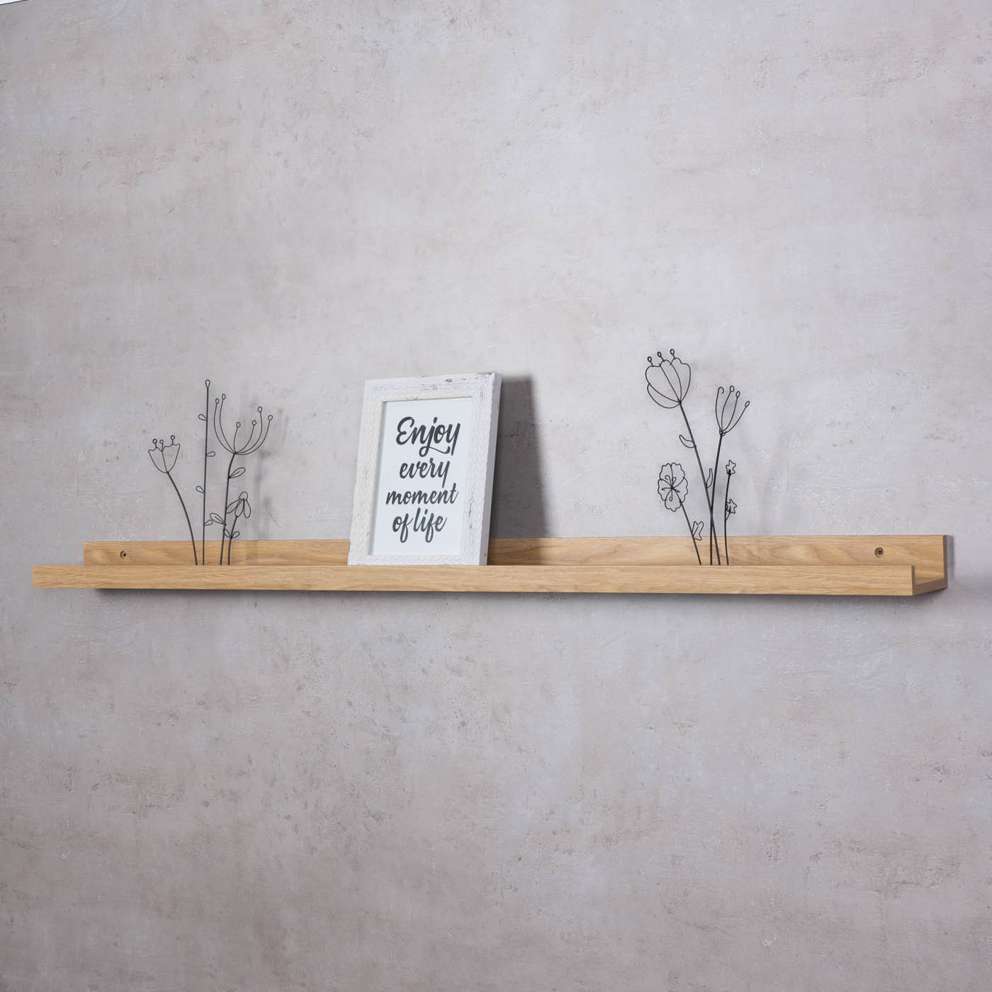Bilderleiste Eiche Braun L110cm MDF Holz Wandregal Schmal Wanddeko Hängeregal