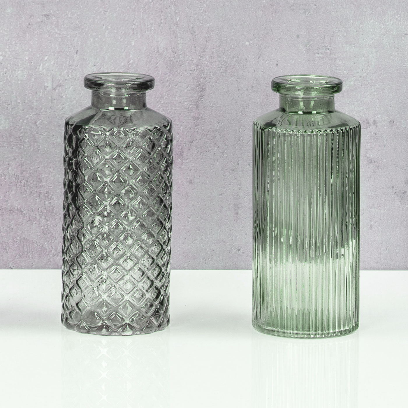 2er Set Vase H14cm Grün Glas Blumenvase Tischdeko Frühling Blumendeko Glasvase