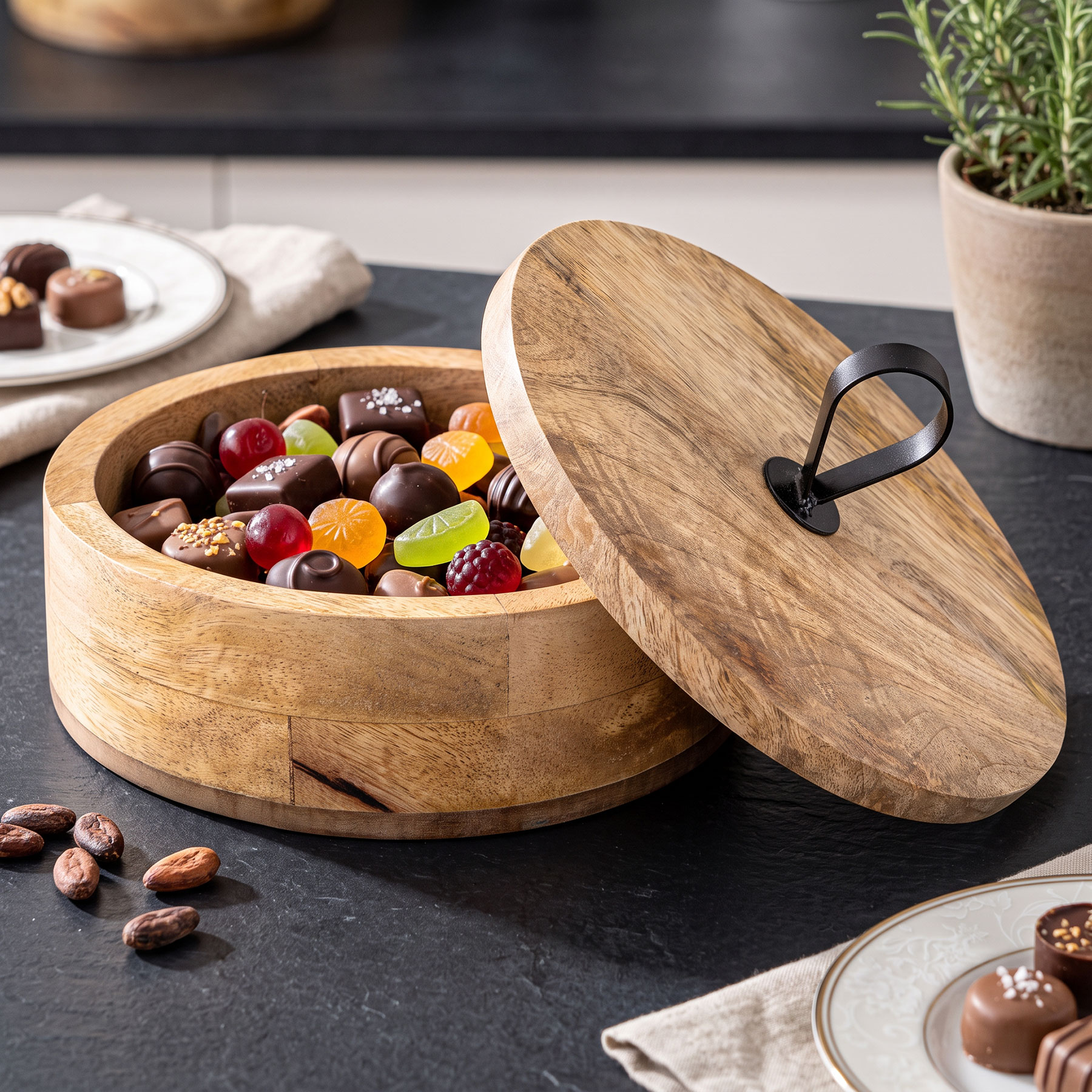Aufbewahrungsdose Ø19cm Mango Holzdose Deckel Natur Braun Metallgriff Tischdeko