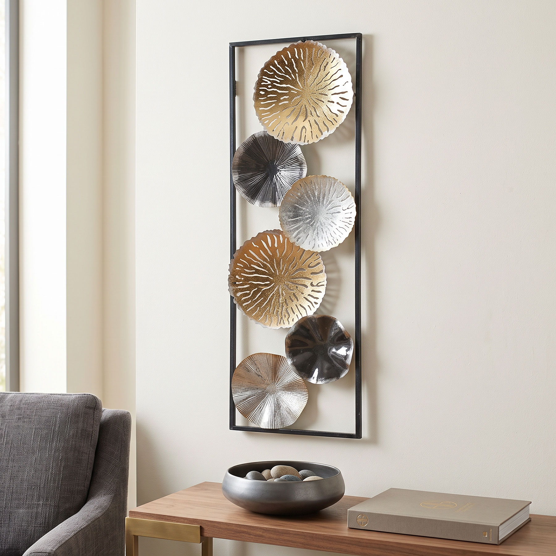 3D Metall Wandbild Ringe 30x90cm Gold Silber Kupfer Wanddeko Industrial Design