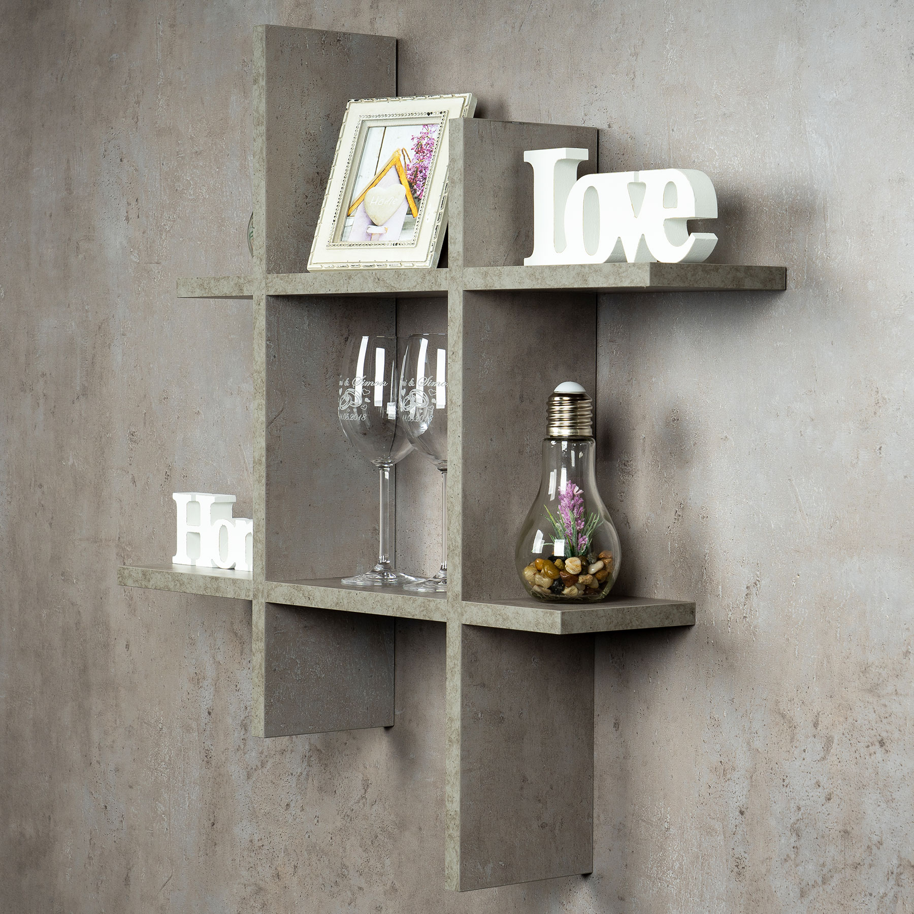 levandeo Hashtag Regal 75x75cm Wandregal Holz Beton-Optik Bücherregal Hängeregal