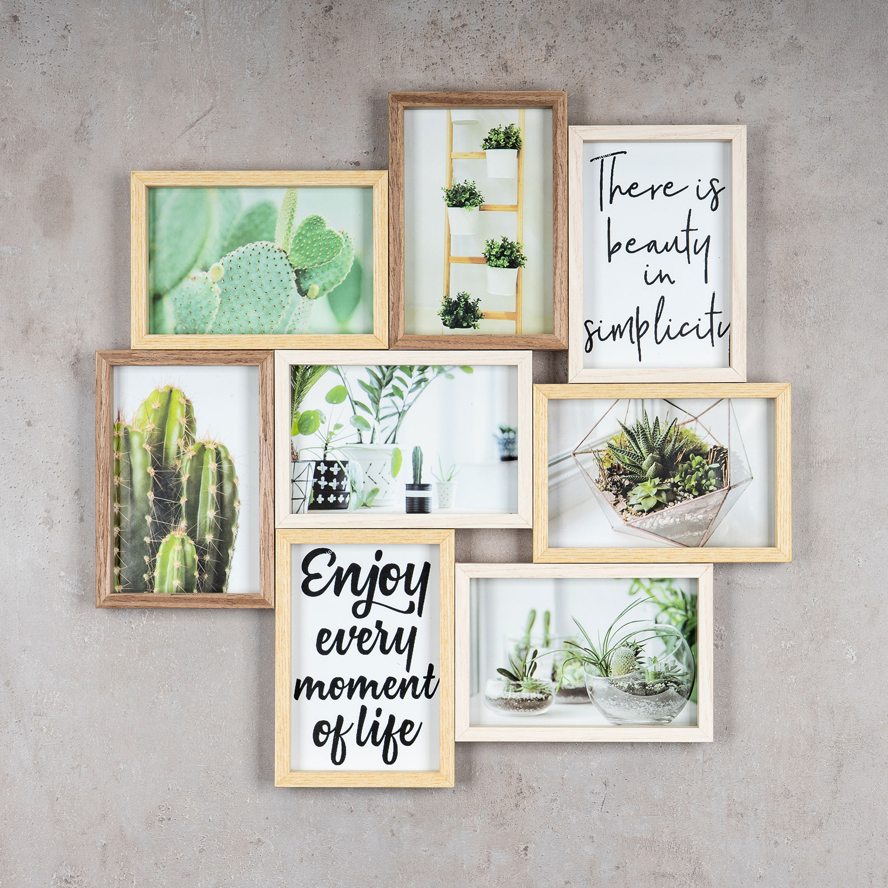 Bilderrahmen Collage B x H 44x44cm 8 Fotos 10x15cm Natur Eiche Holz Glas Galerie