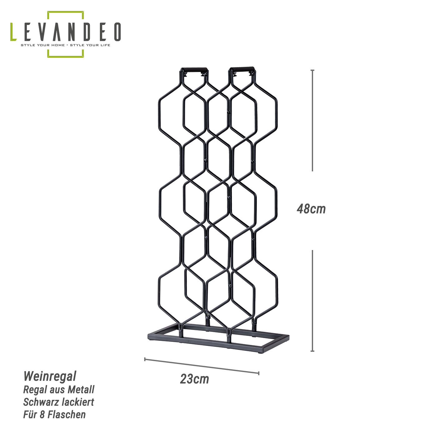 Metall Flaschenregal H48cm für 8 Flaschen Schwarz Weinregal Weinständer Industrial
