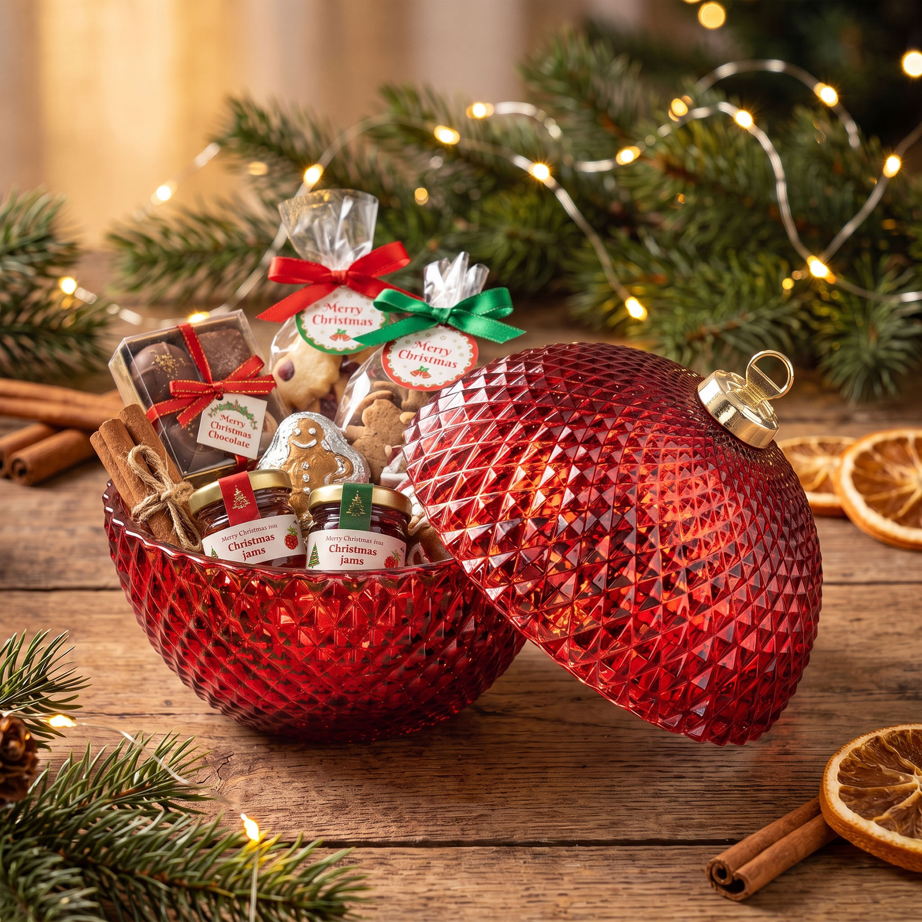 Deko Dose Weihnachten Ø13cm Weihnachtskugel Bonbon Glas Rot Tischdeko Candy Bar