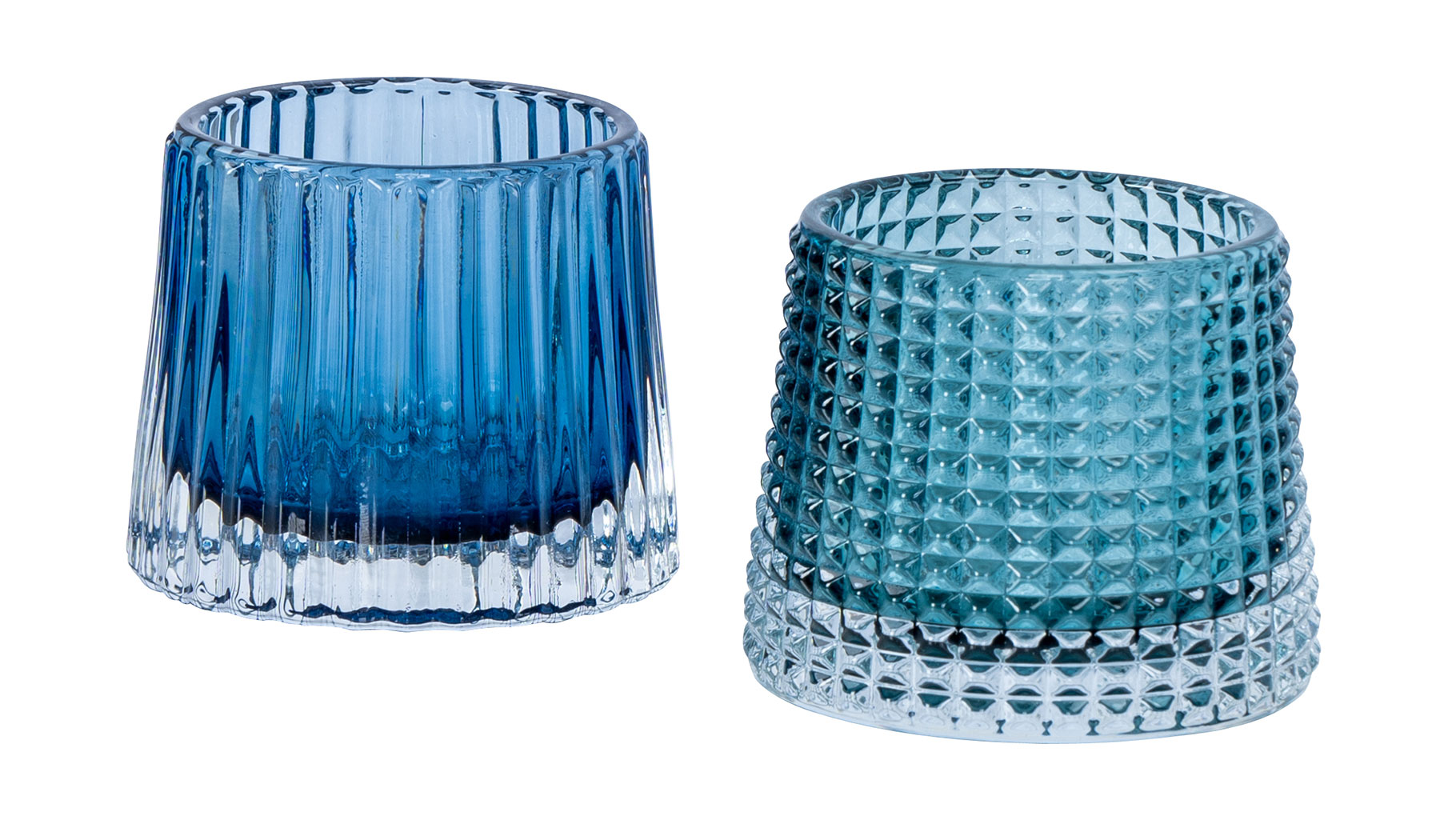 2er Set Teelichthalter H7cm Glas Blau Kerzenhalter Tischdeko Kerzen Retro Deko