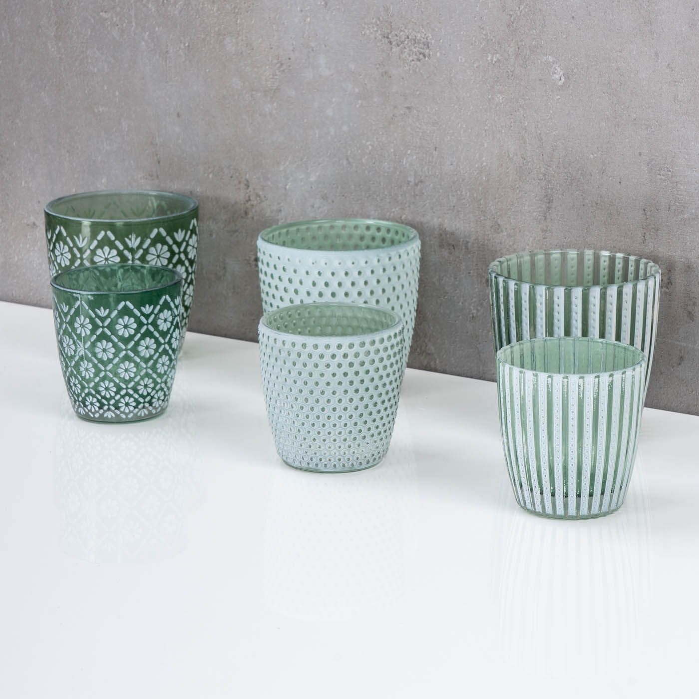 6er Set Teelichthalter Grün Weiß Glas Windlicht Tischdeko Kerzenhalter Kerzen Deko