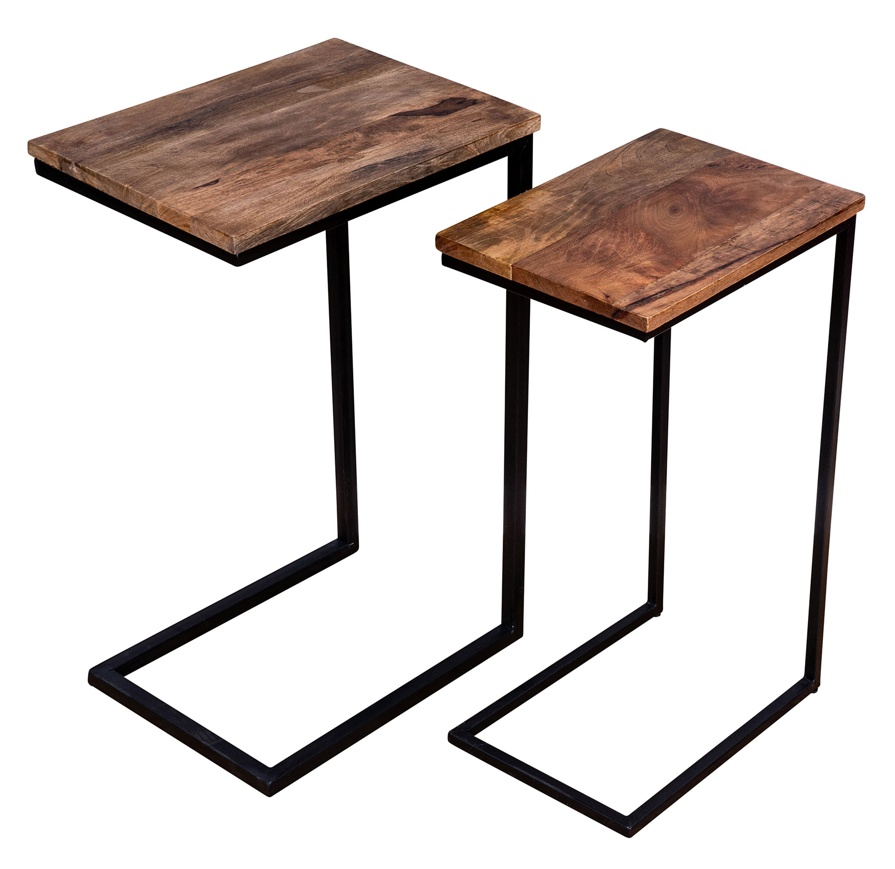 2er Set Beistelltisch Mango Natur Eisen Schwarz Design Holz Couchtisch Deko