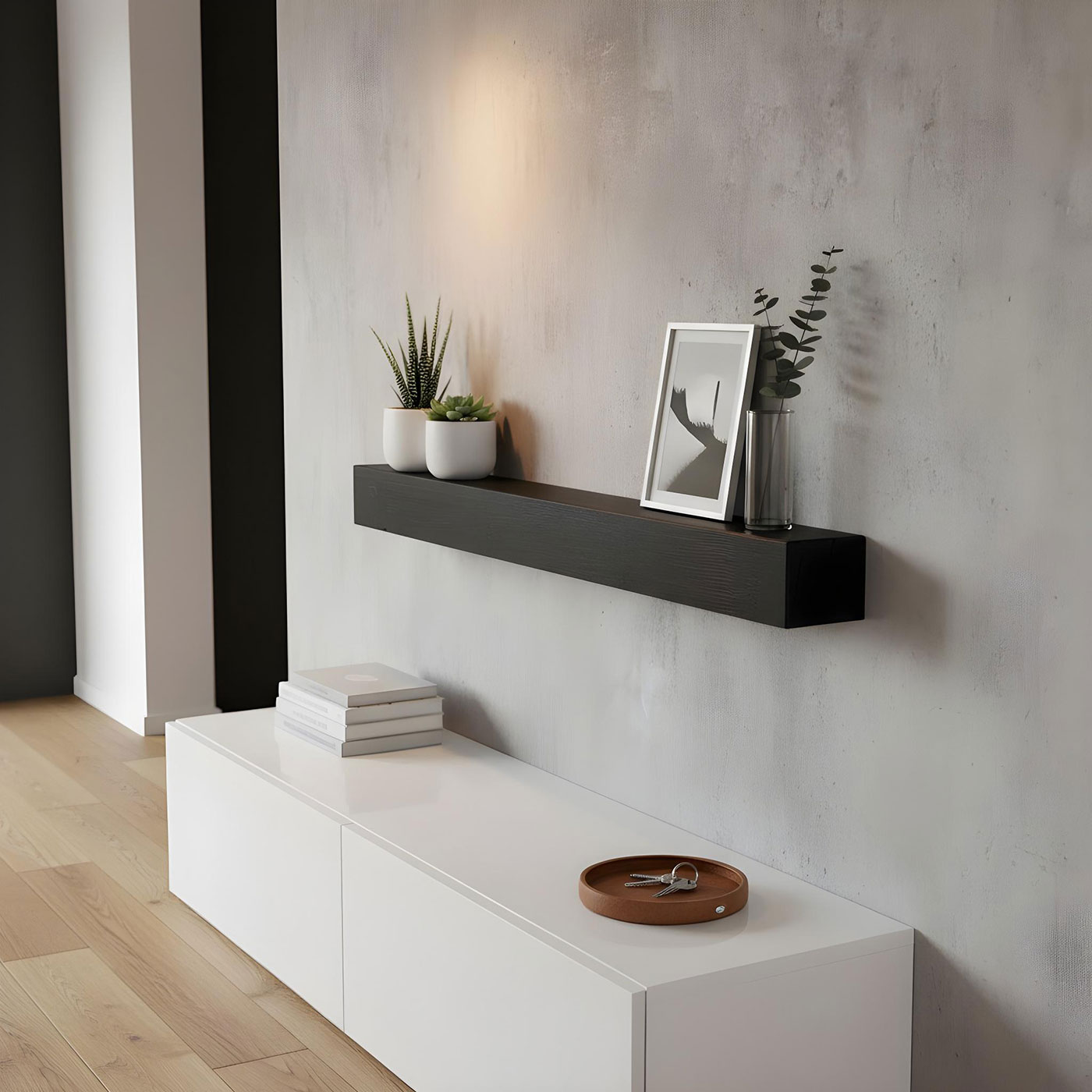 levandeo Wandregal Holz Massiv 80x10cm Schwarz Wandboard Regal Wandboard Balken