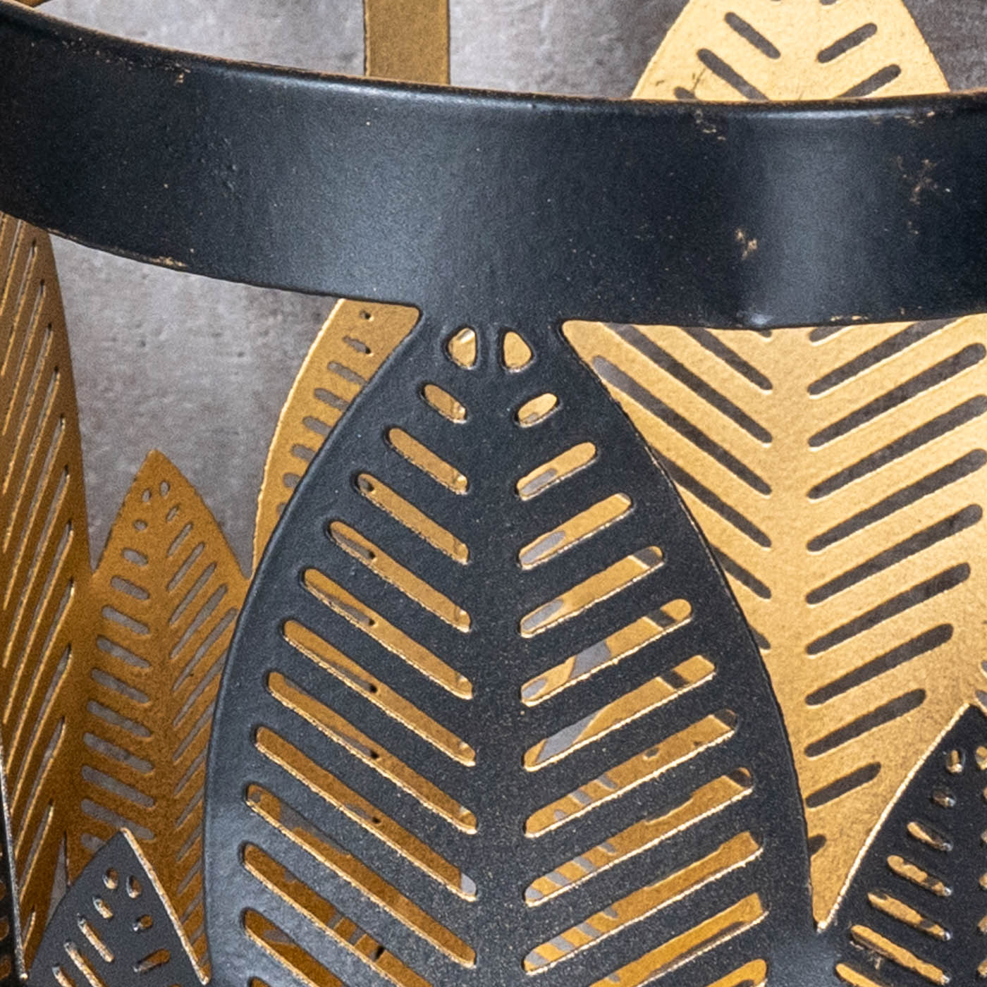2er Set Windlicht 13x18cm Schwarz Gold Metall Teelichthalter Blattdekor Tischdeko