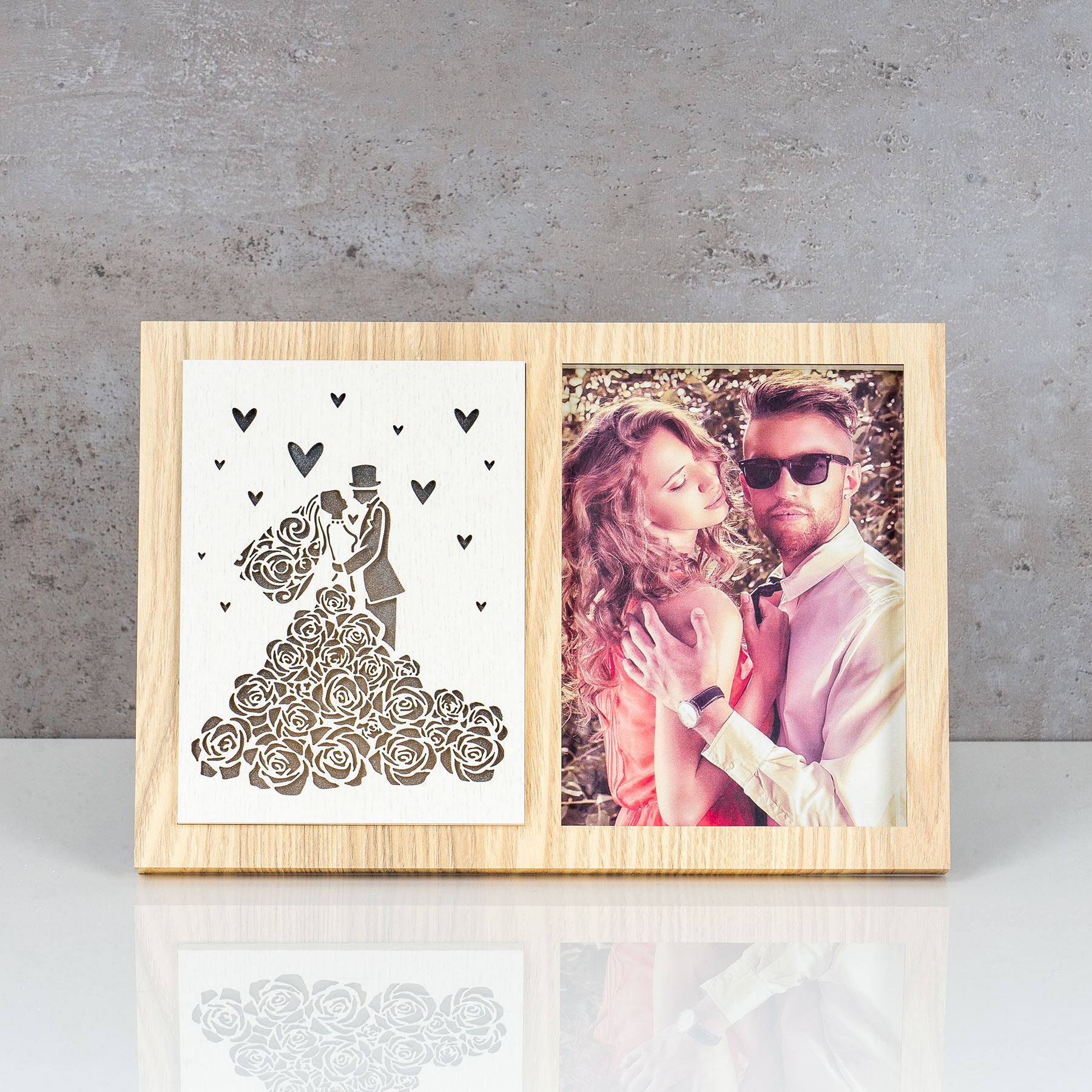 Bilderrahmen LED Foto 15x20cm Hochzeit Holz Fotorahmen Tischdeko Love