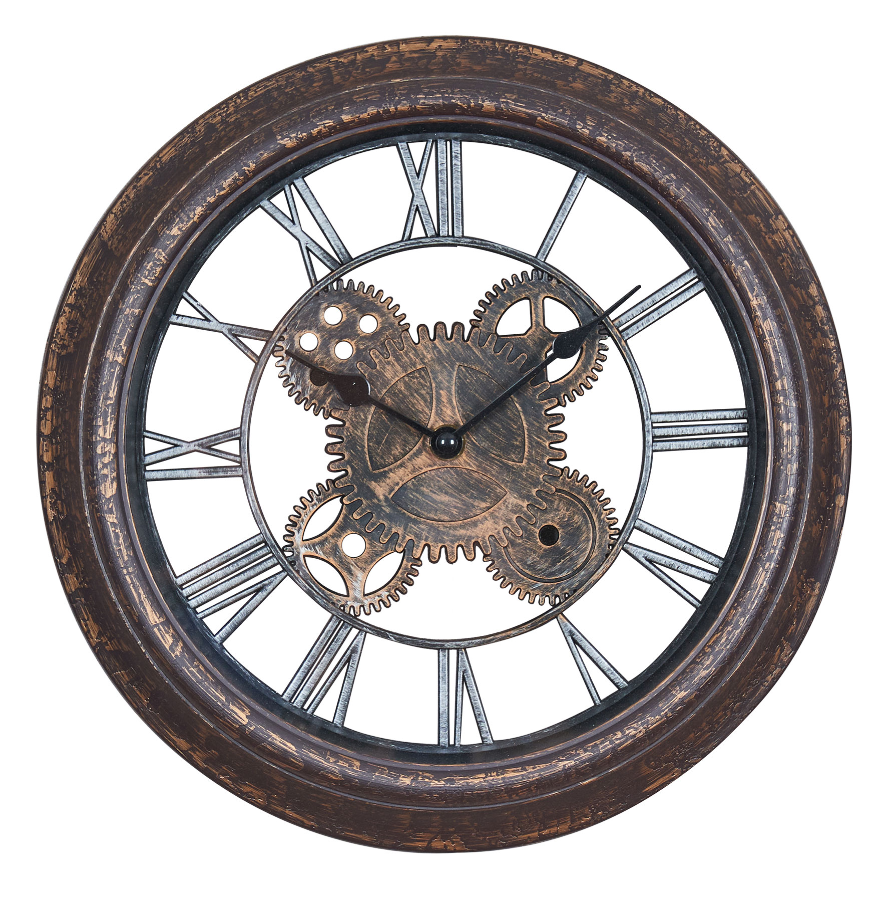 Wanduhr 30x30cm Zahnrad Schwarz Kupfer Shabby Chic Vintage Uhr Deko Industrial