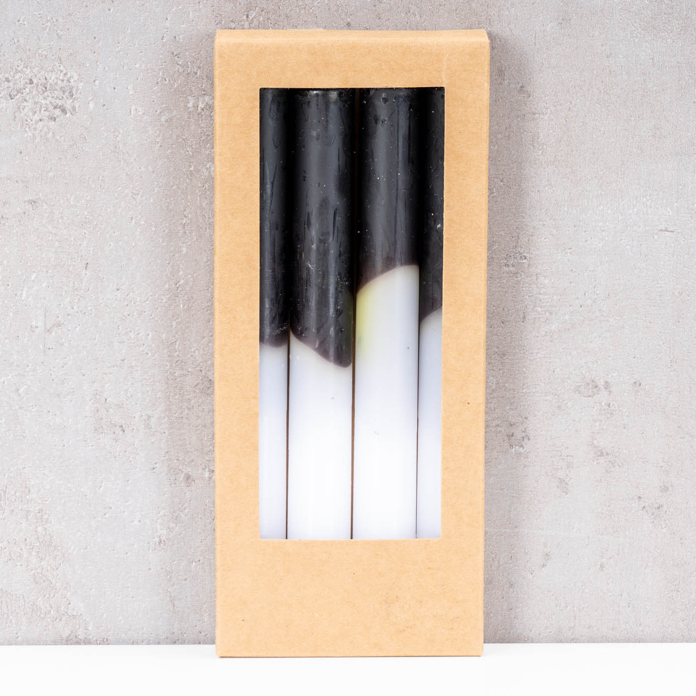 4er Set Stabkerzen H20cm Schwarz Weiß Farbverlauf Dip Dye Kerzen Deko Tischdeko