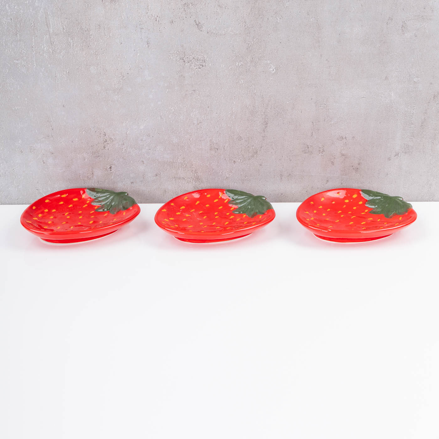 3er Set Teller Erdbeere Keramik 16cm Sommer Obst Dekoschale Tischdeko Snackschale