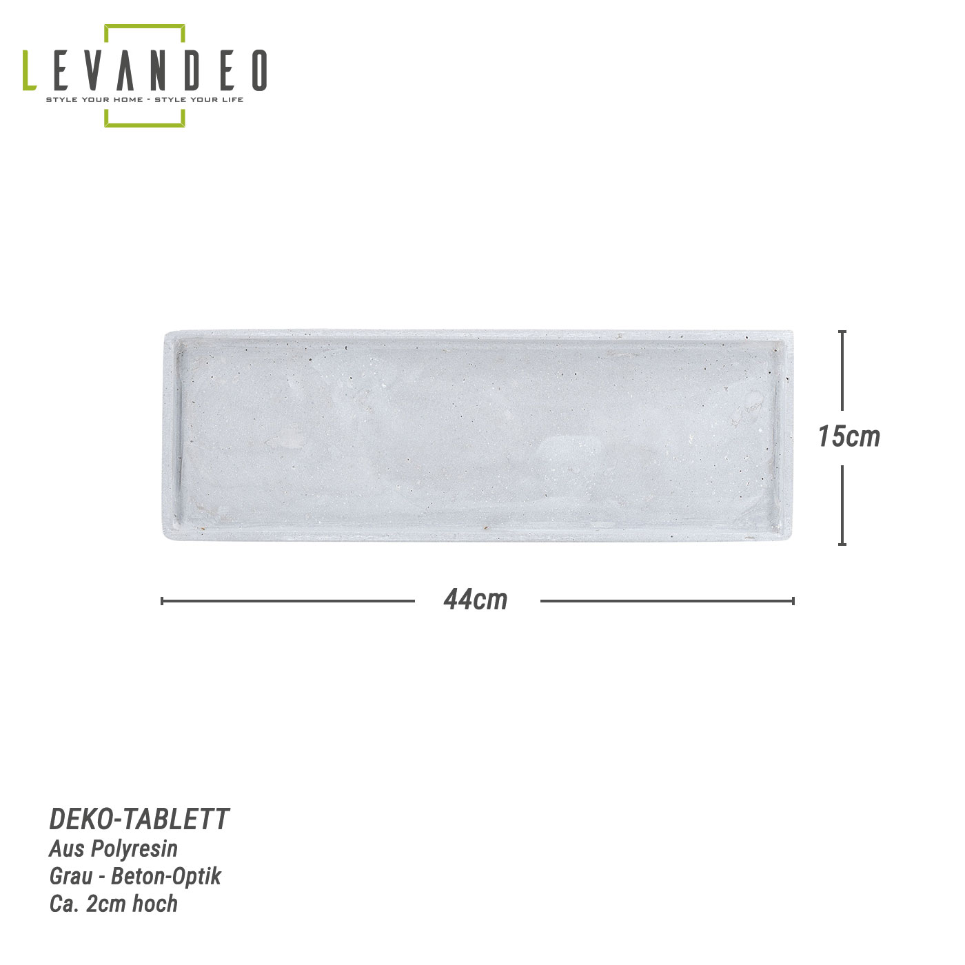 Deko Tablett L44cm Rechteckig Grau Betonoptik Dekoschale Tischdeko Aufbewahrung