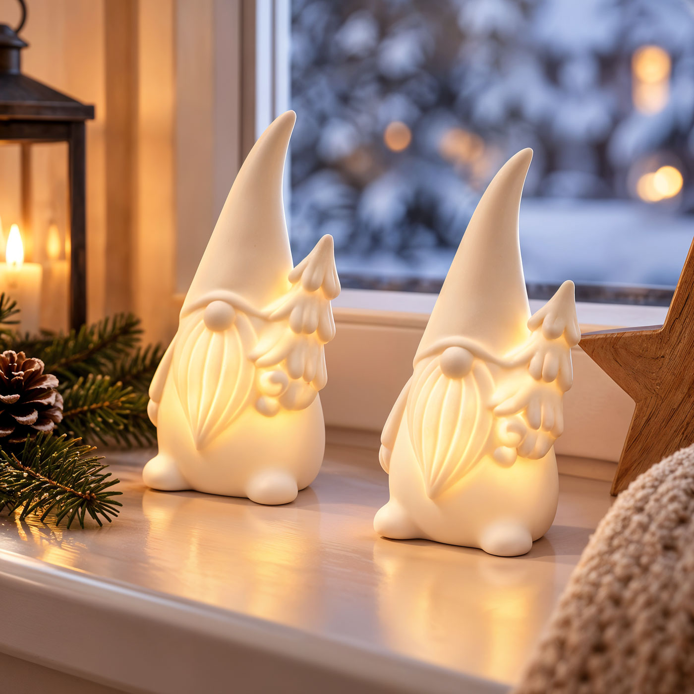 2er Set LED Deko Figur Weihnachtsmann H15cm Porzellan Weihnachtsdeko Tischdeko
