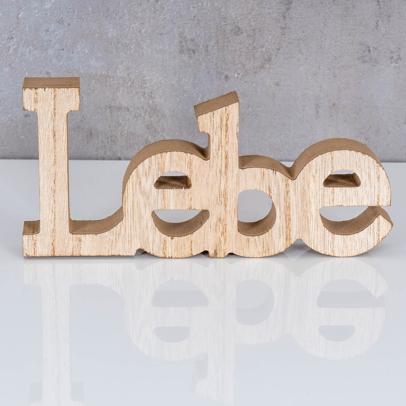 3er Set Schriftzug Holz Lebe Liebe Lache Braun Aufsteller Deko Tischdeko