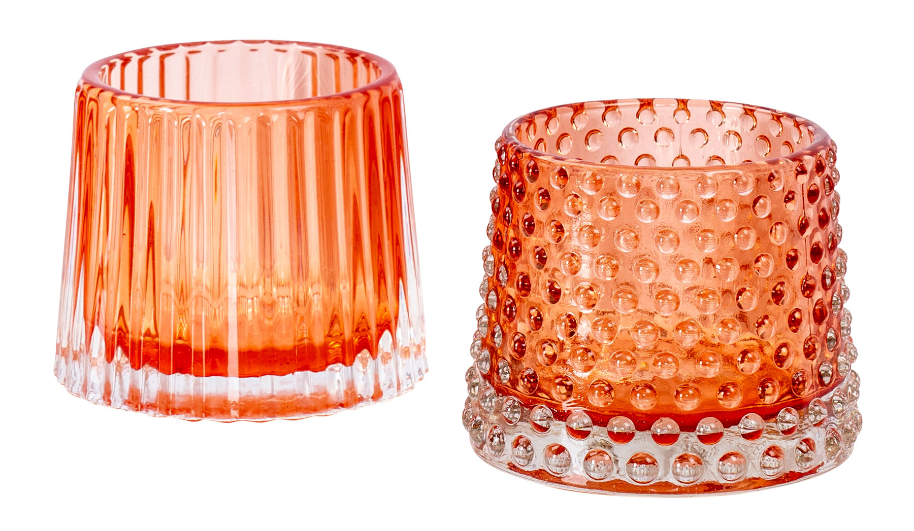 2er Set Teelichthalter H7cm Glas Orange Kerzenhalter Tischdeko Kerzen Retro Deko