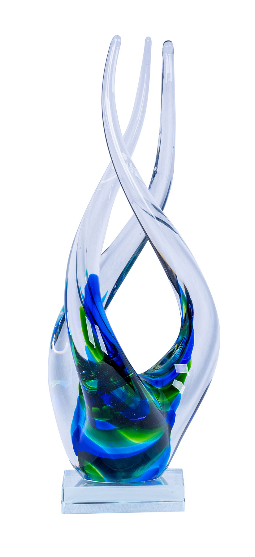 Designer Skulptur H32cm Glasskulptur Blau Grün Glasfigur Deko Glas Geschenk