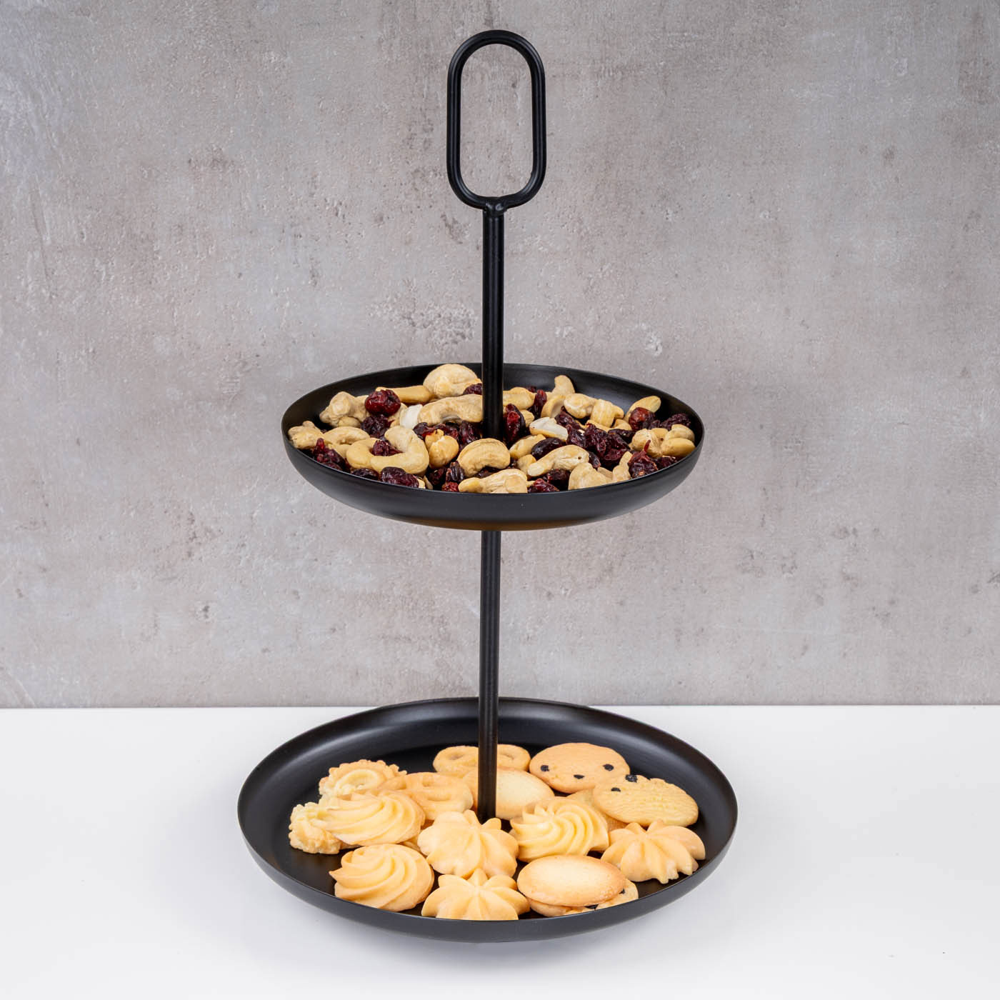 Etagere 2 Ebenen H34cm Metall Schwarz Servierplatte Kuchenplatte Obstschale Deko