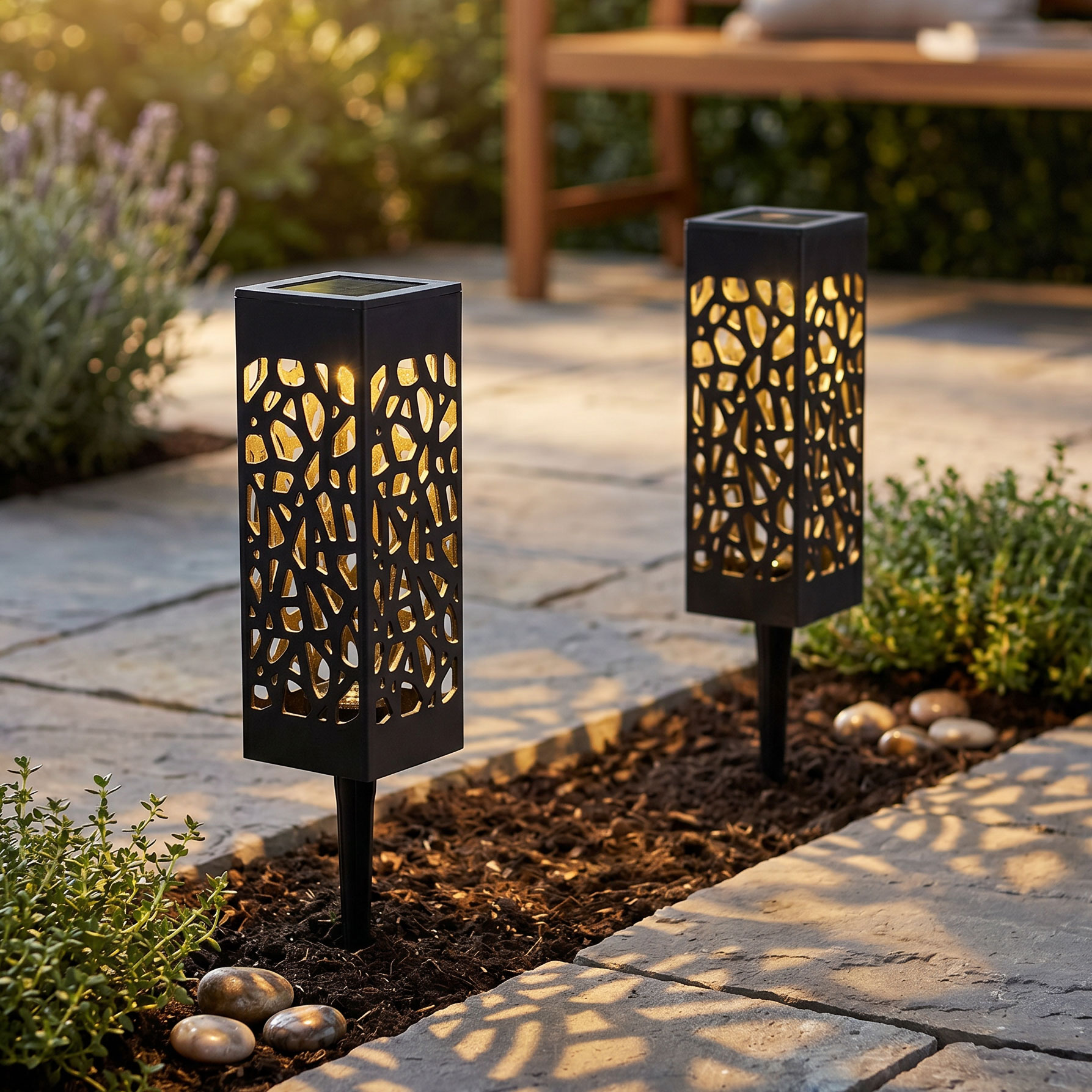 2er Set Garten Solarleuchte LED Solarlampe Dekoleuchte Warmweiß Garten-Deko
