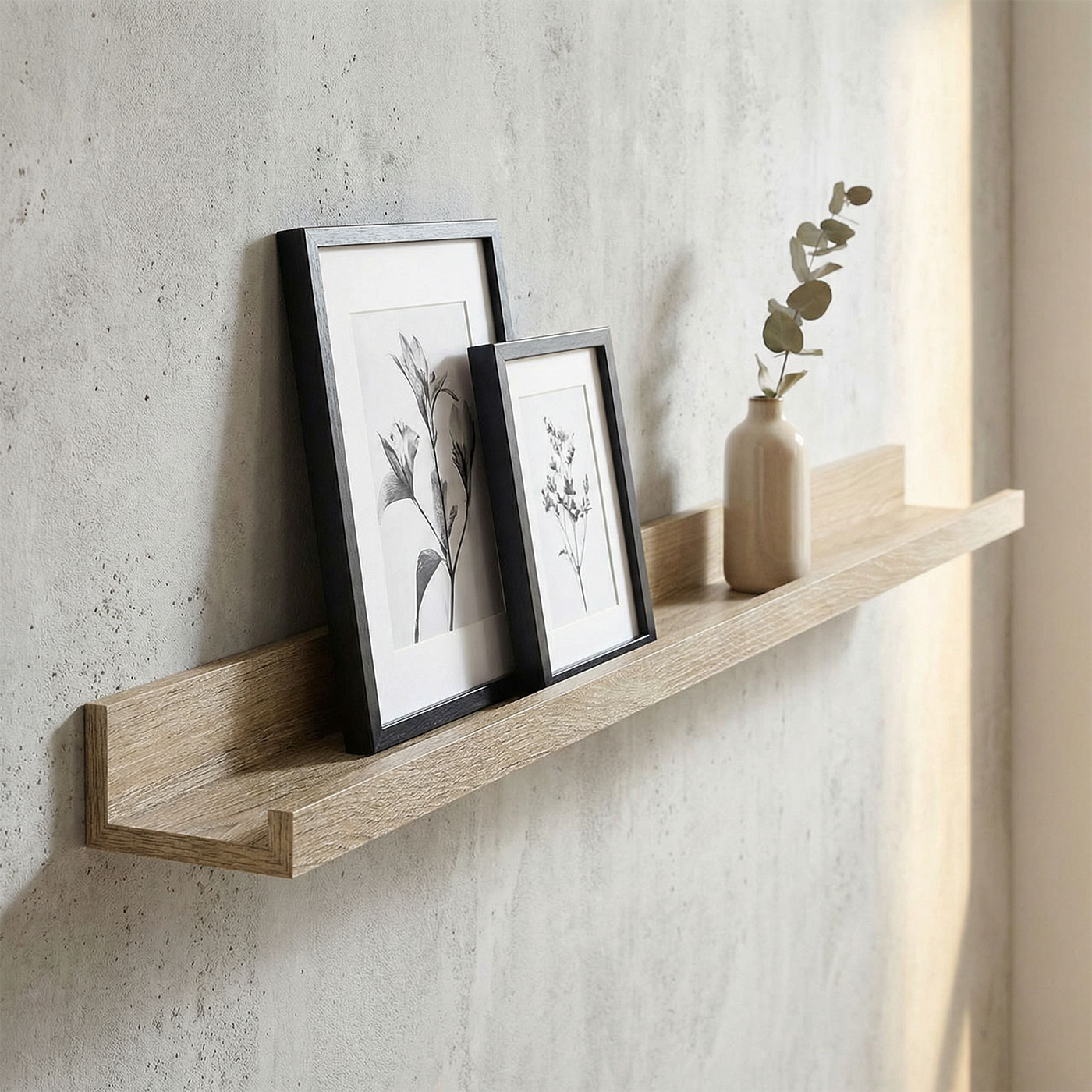 Bilderleiste Eiche Gekälkt L110cm MDF Holz Wandregal Schmal Wanddeko Hängeregal