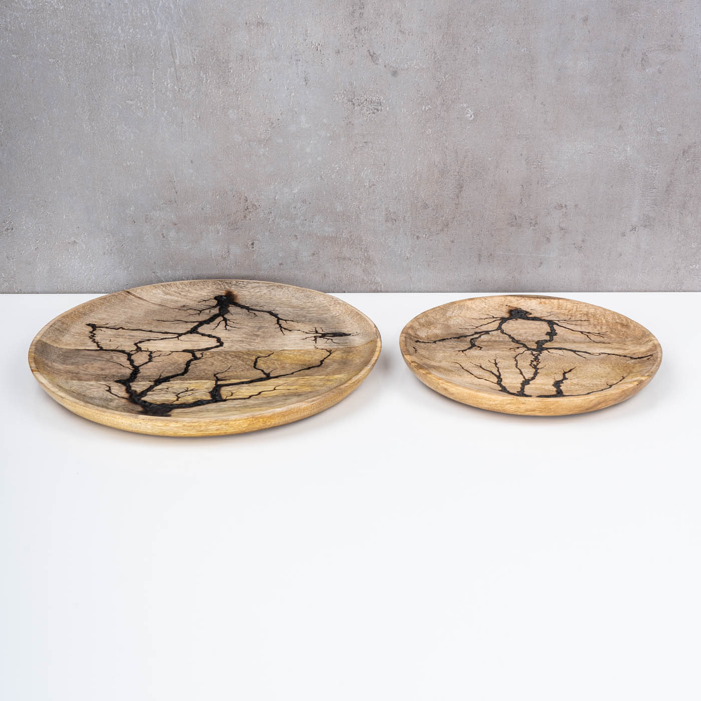 2er Set Teller Holz Ø22-30cm Mango Natur Braun Muster Unikat Deko Holzteller